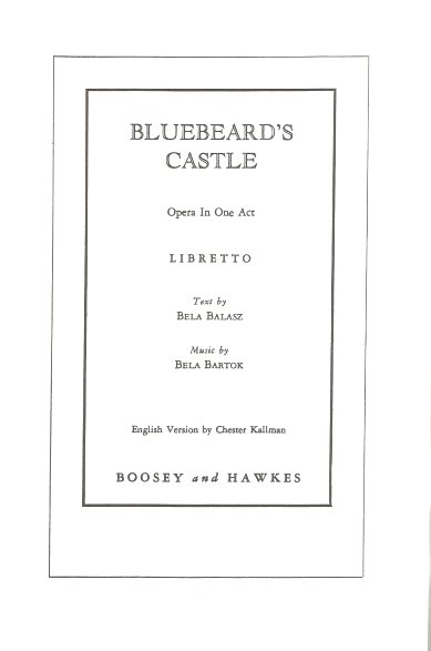 Bluebeard's Castle, Opera in One Act : English Libretto Image for Bluebeard's Castle, Opera in One Act : English Libretto
