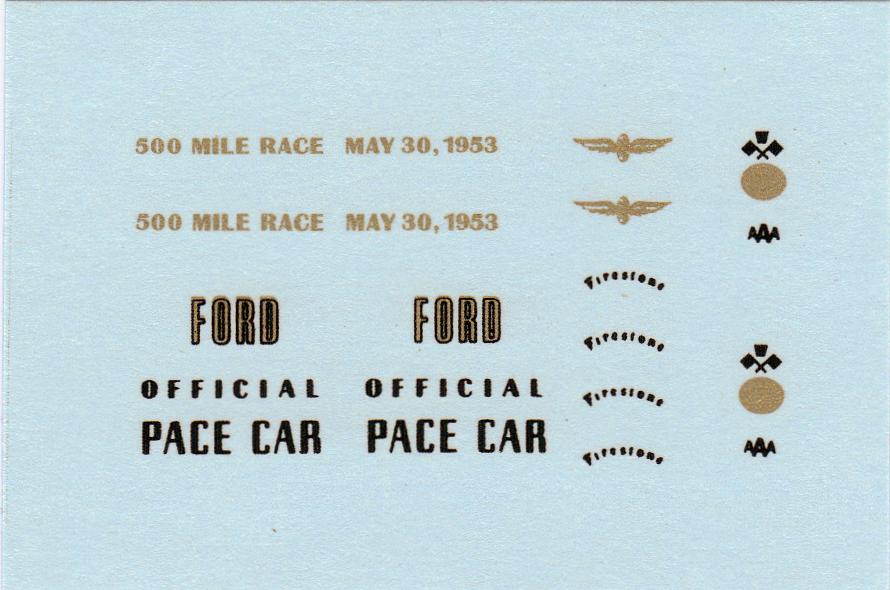 Image for 1953 Indianapolis 500 Pace Car :  Ford Crestline Sunliner, Decal Set, Pace Car Model