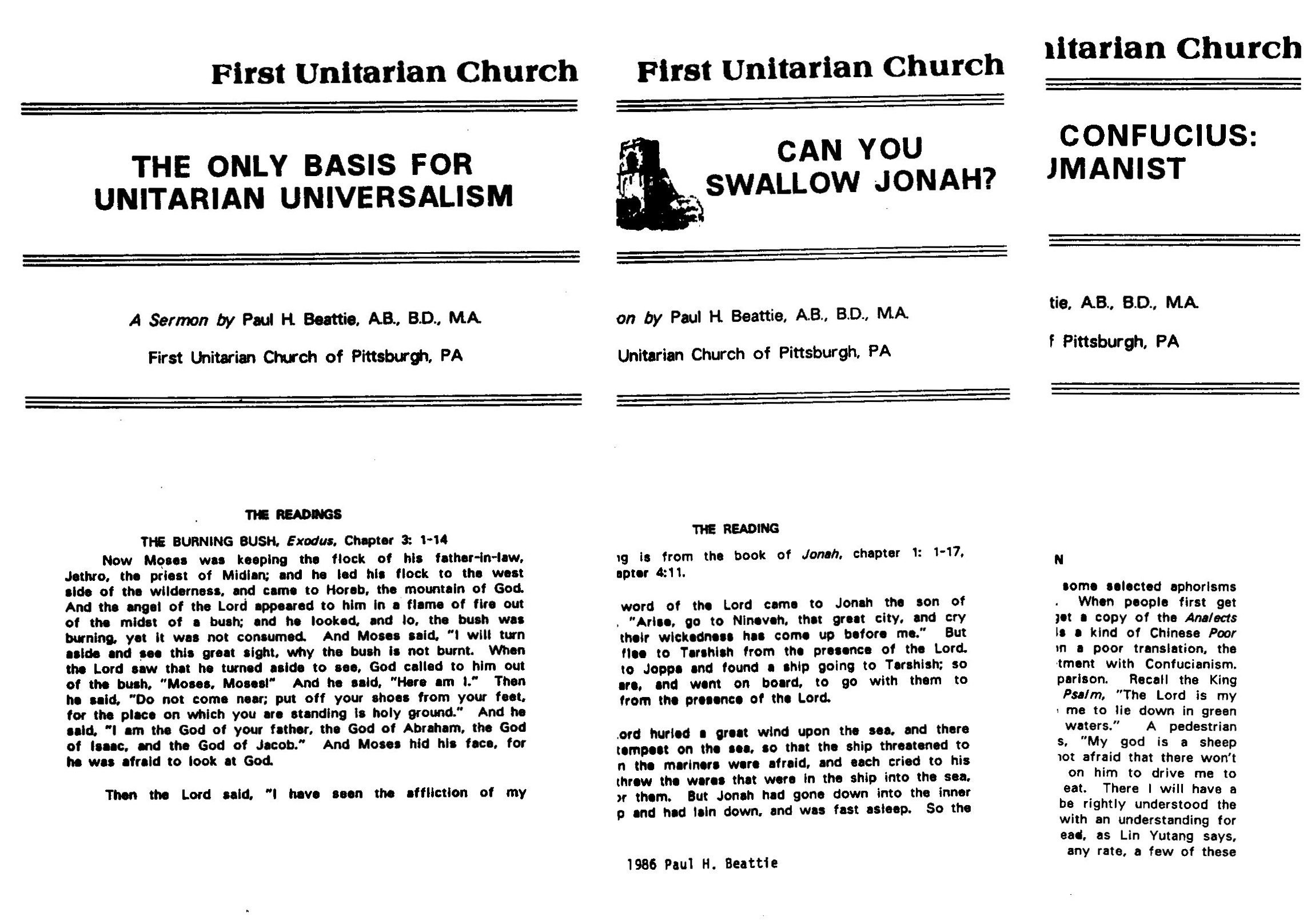 Fourteen Sermons : Preached at the First Unitarian Church of Pittsburgh, 1983-1987