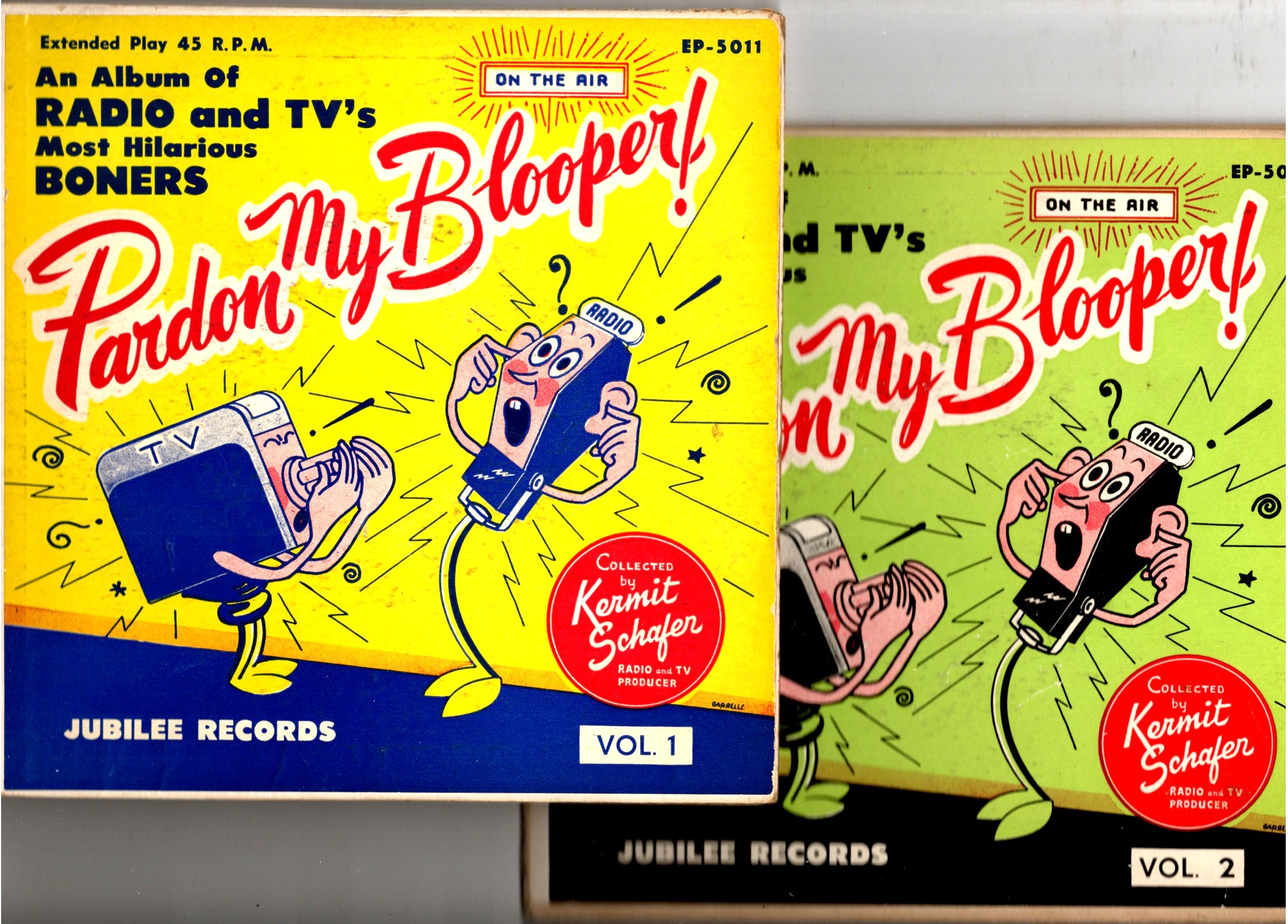 Pardon My Blooper ! Volume 1 and Volume 2 : Extended Play Record Sets (45 Rpm Vinyl) Radio and TVs Most Hilarious Boners