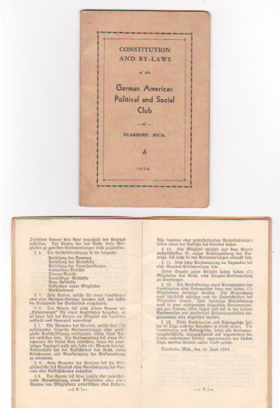 Image for Constitution and By-Laws of the German American Political and Social Club :  Dearborn, Michigan, 1934