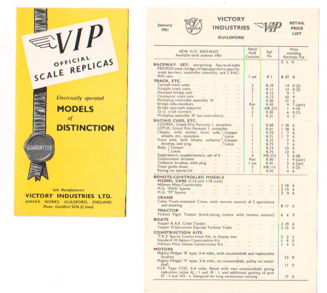 Image for VIP Official Scale Replicas :  Electrically Operated Models of Distinction (Catalog, 1961)