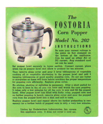 Image for Fostoria Corn Popper, the :  Model Number 202, Recipes and Instructions