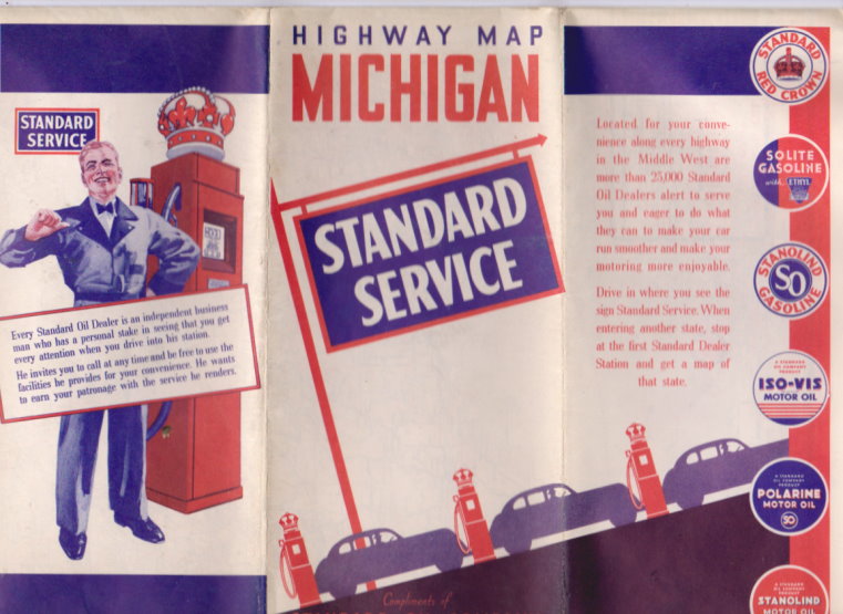Michigan Road Map Standard Oil Company of Indiana, 1938