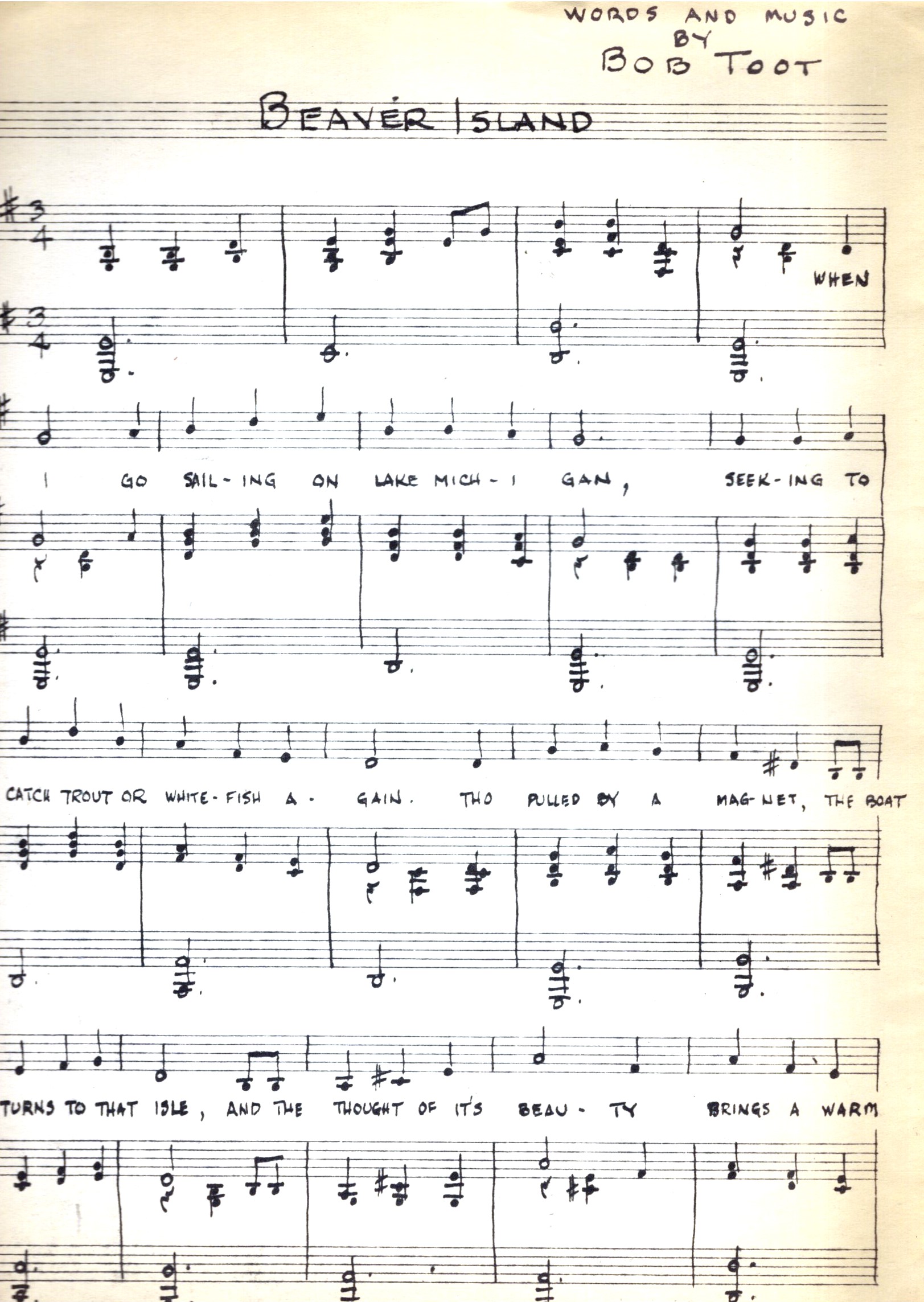 Beaver Island : Sheet Music, Original Song, 1953