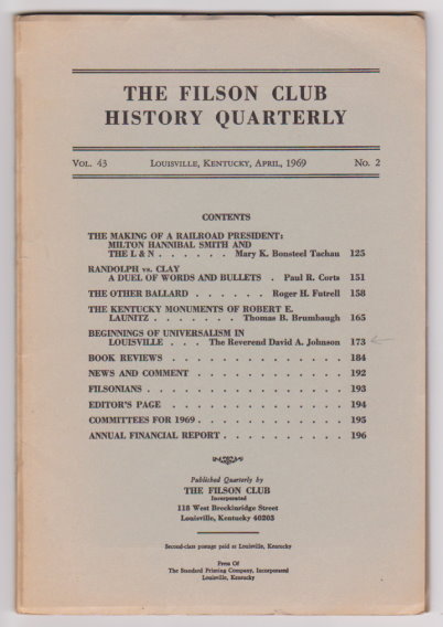 Image for Filson Club History Quarterly :  Volume 43, Number 2, April 1969