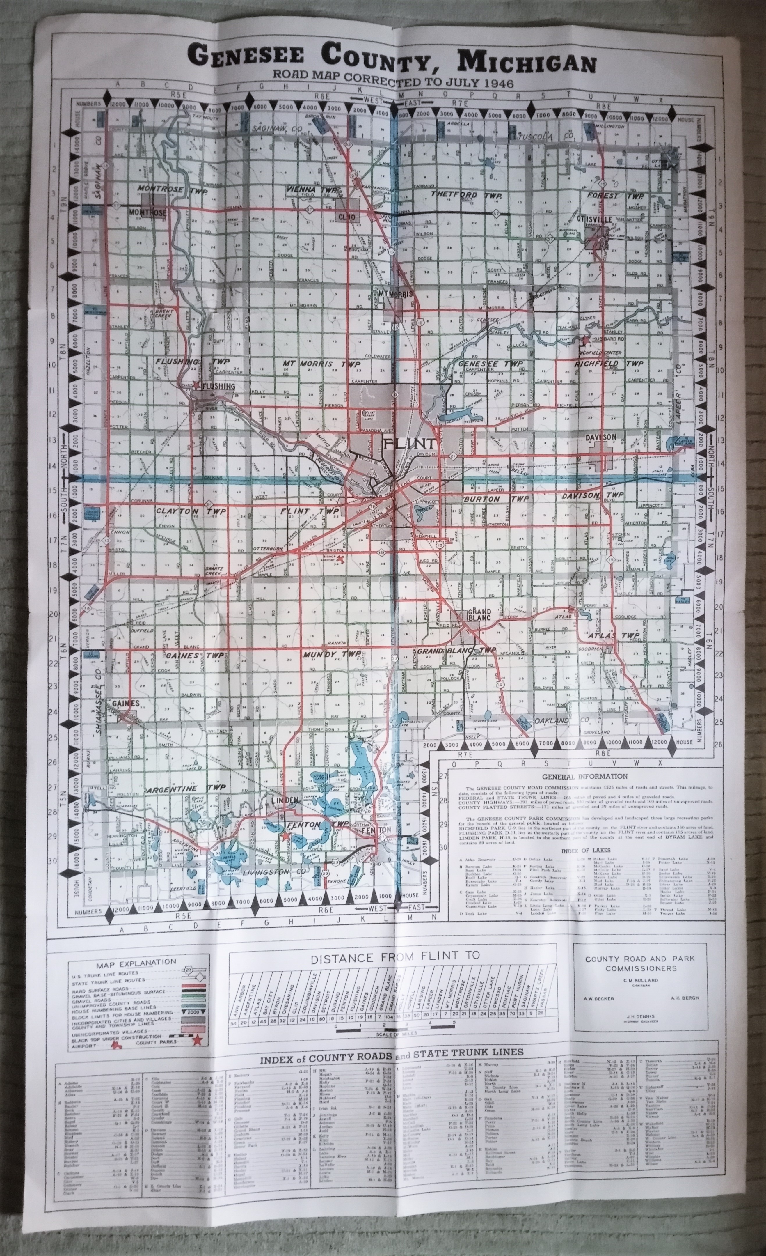 Image for Genesee County, Michigan :  Map Showing County Road System, County Parks, Lakes and Streams, Airports, Townships and Municipalities