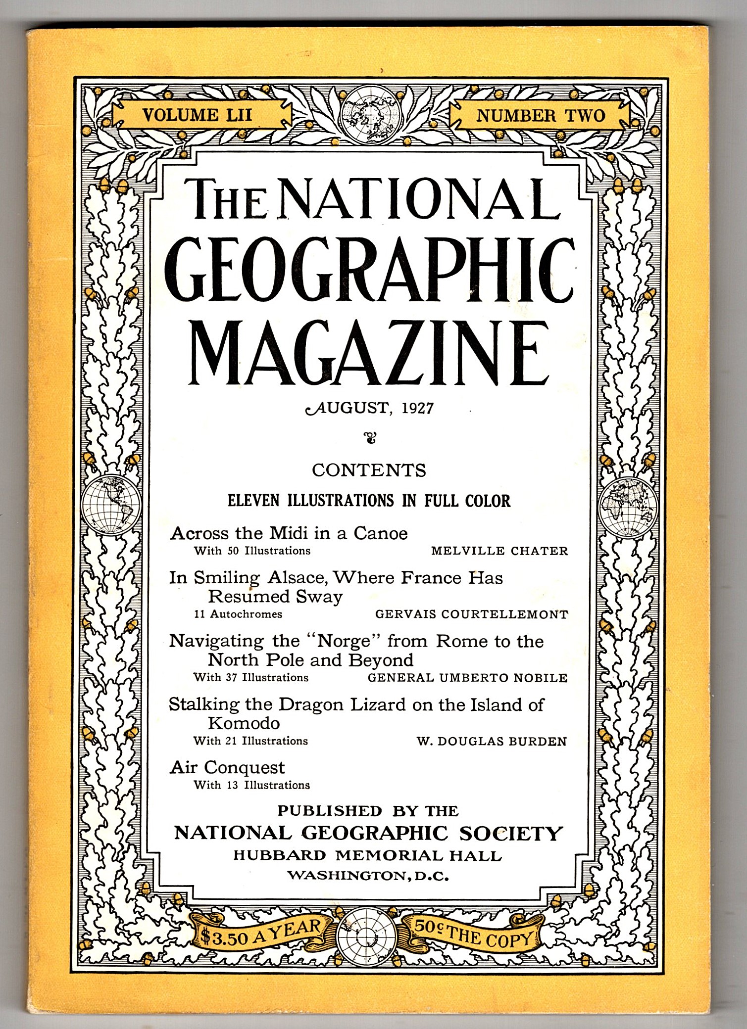 National Geographic Magazine, August 1927 : Canals of Southern France, Smiling Alsace, Flying Dirigible Norge over North Pole, Island of Komodo, Growth of Aviation