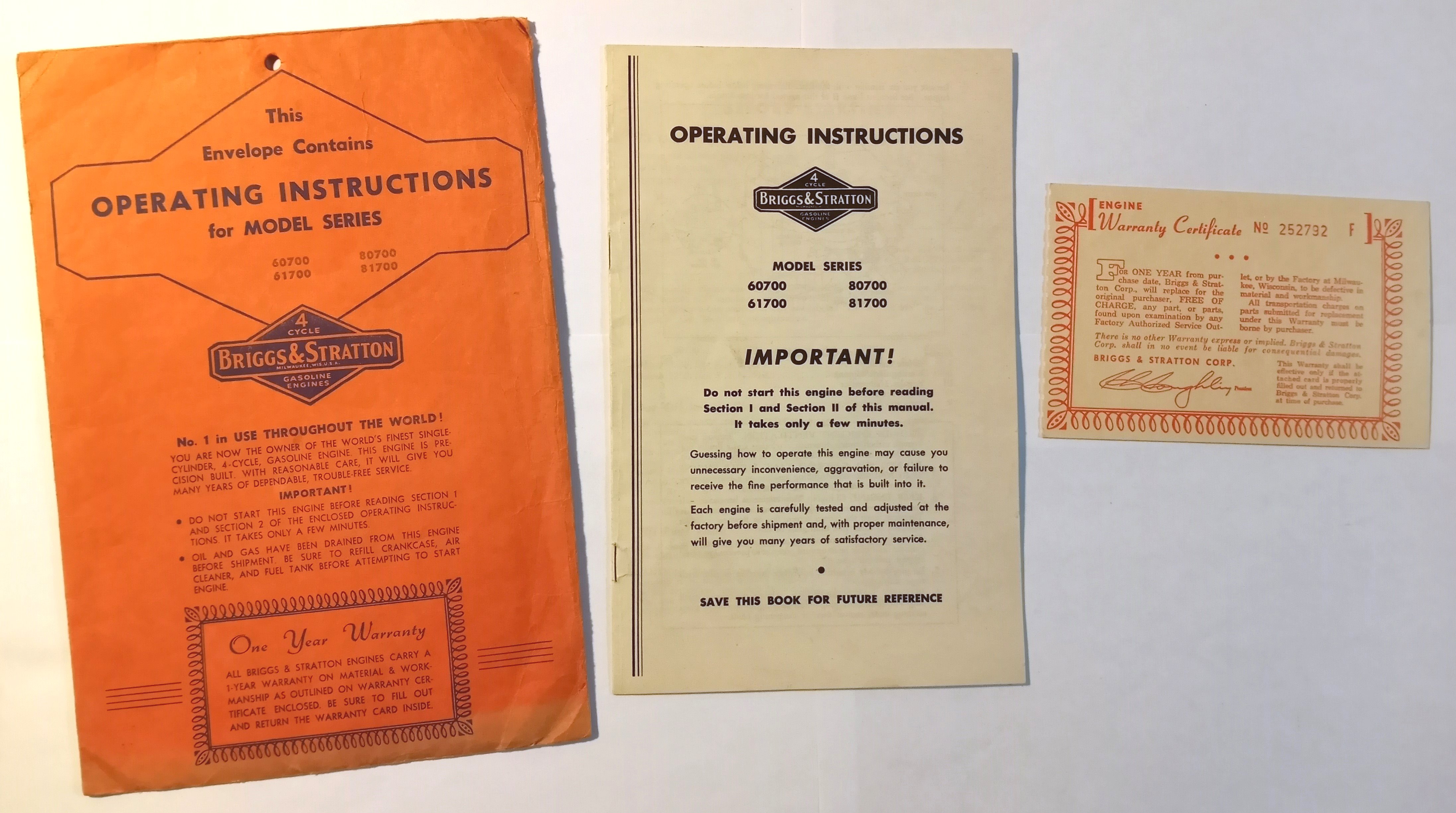 Image for Operating Instructions for Model Series 60700, 61700, 80700 and 81700 : 4 Cycle Briggs & Stratton Gasoline Engines
