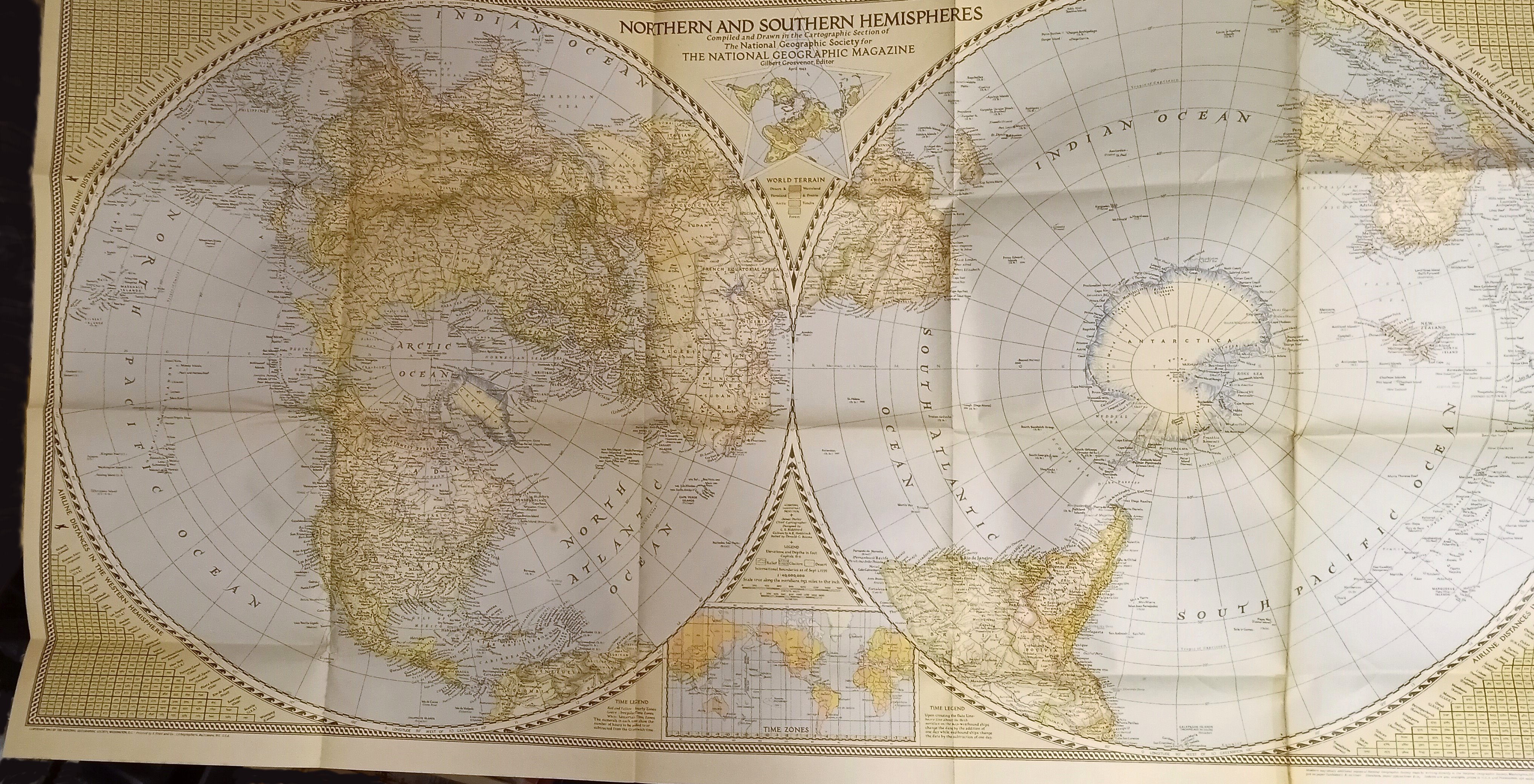Image for Map of the Northern and Southern Hemispheres :  National Geographic Map, April, 1943