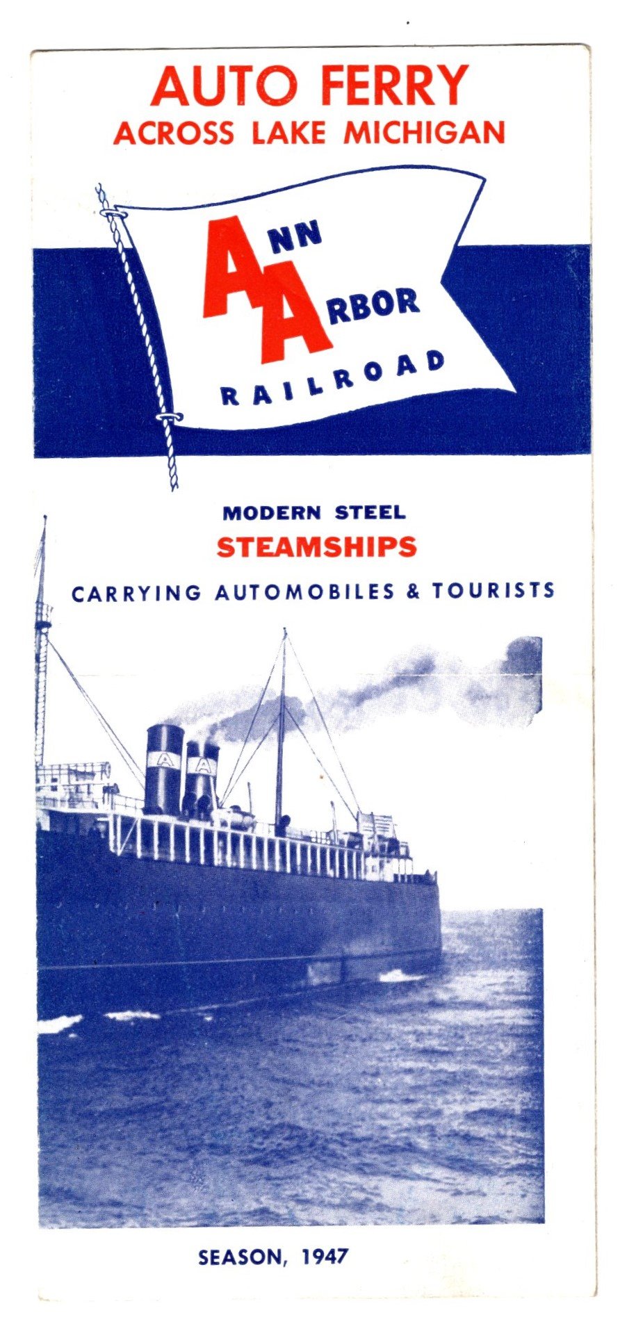 Image for Auto Ferry Across Lake Michigan :  Ann Arbor Railroad, Modern Steel Ships Carrying Automobiles and Tourists, 1947