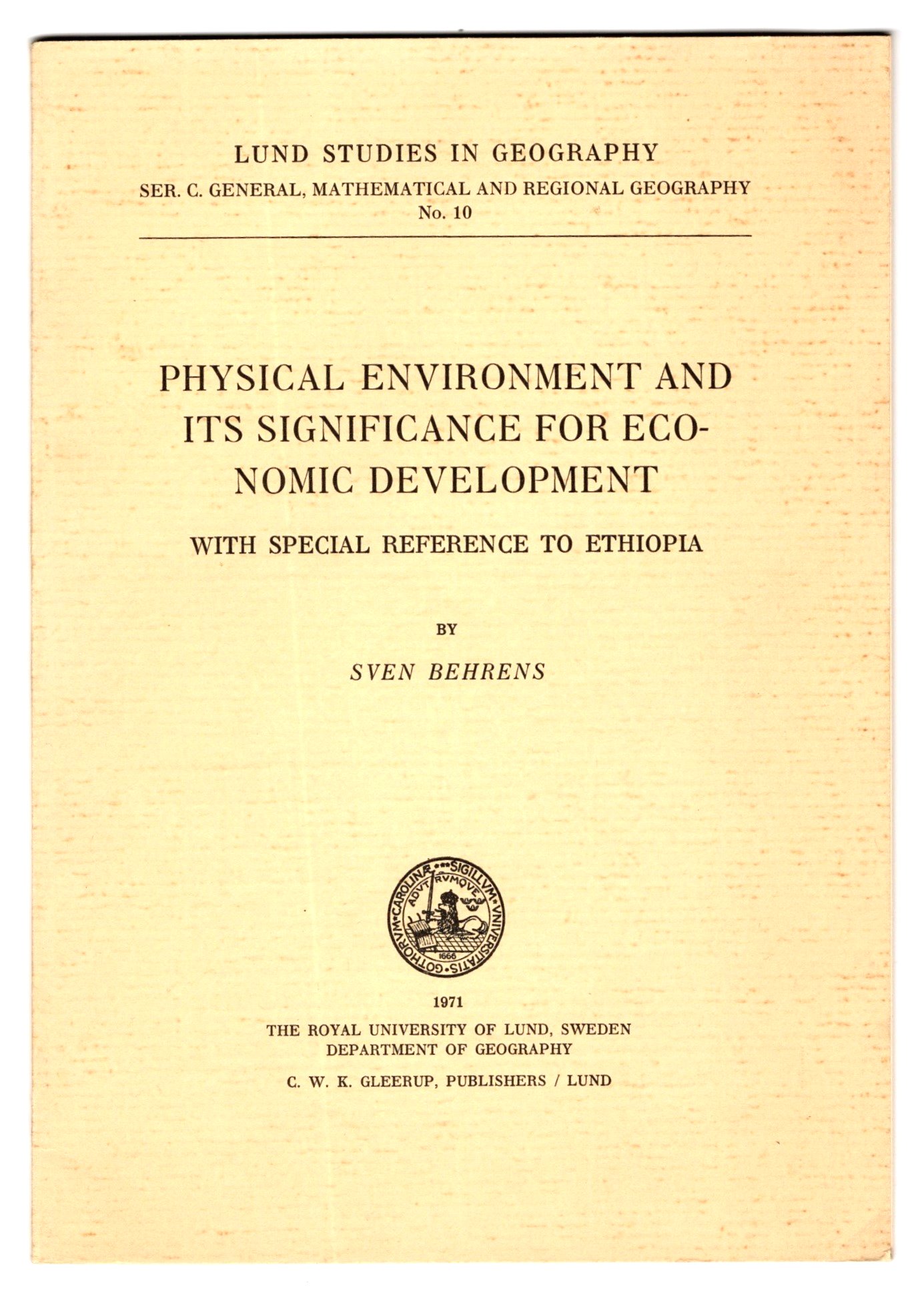 Image for Physical Environment and its Significance for Economic Development :  With Special Reference to Ethiopia