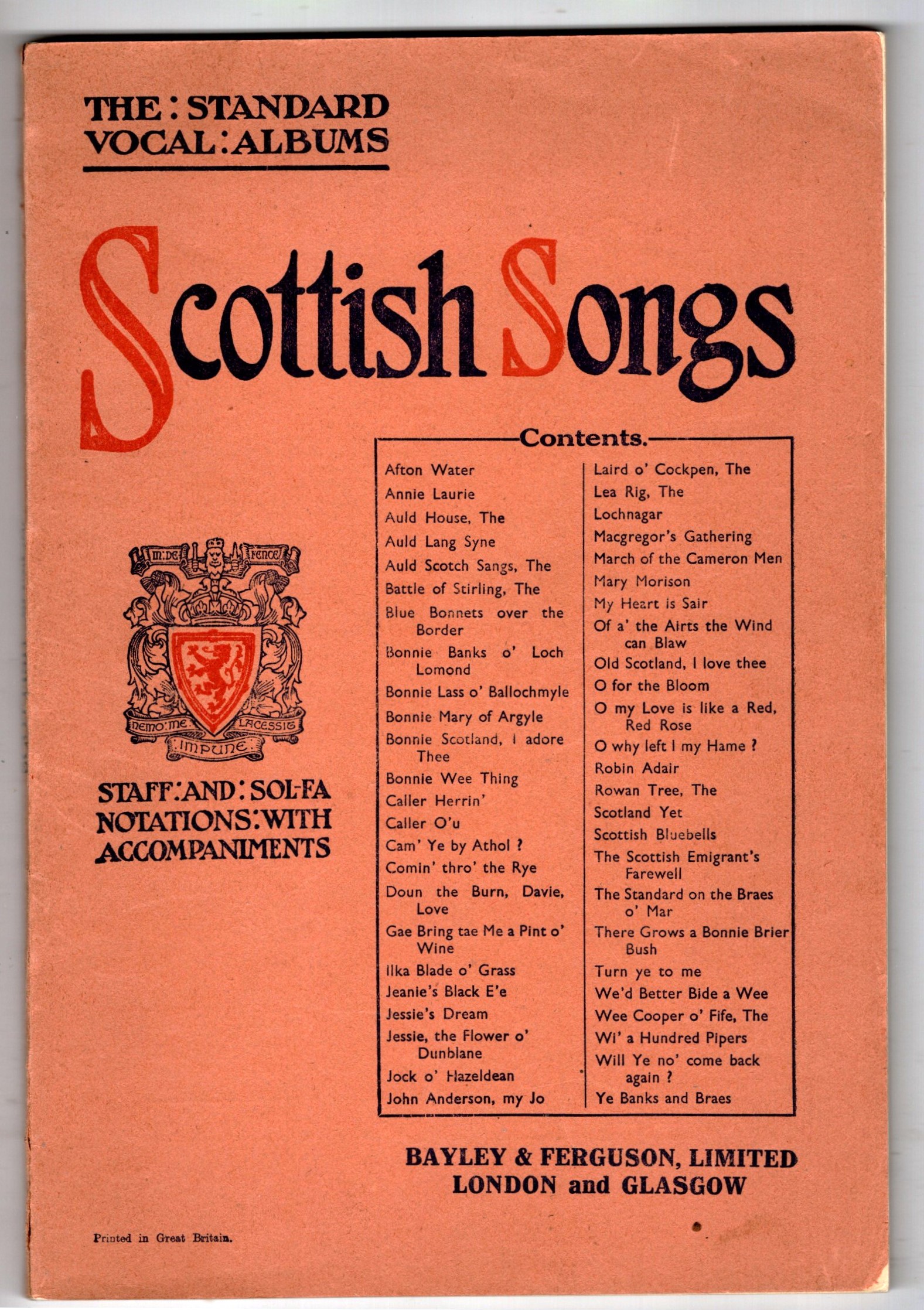 Scottish Songs : A Popular Collection Carefully Selected and Arranged with Pianoforte Accompaniments