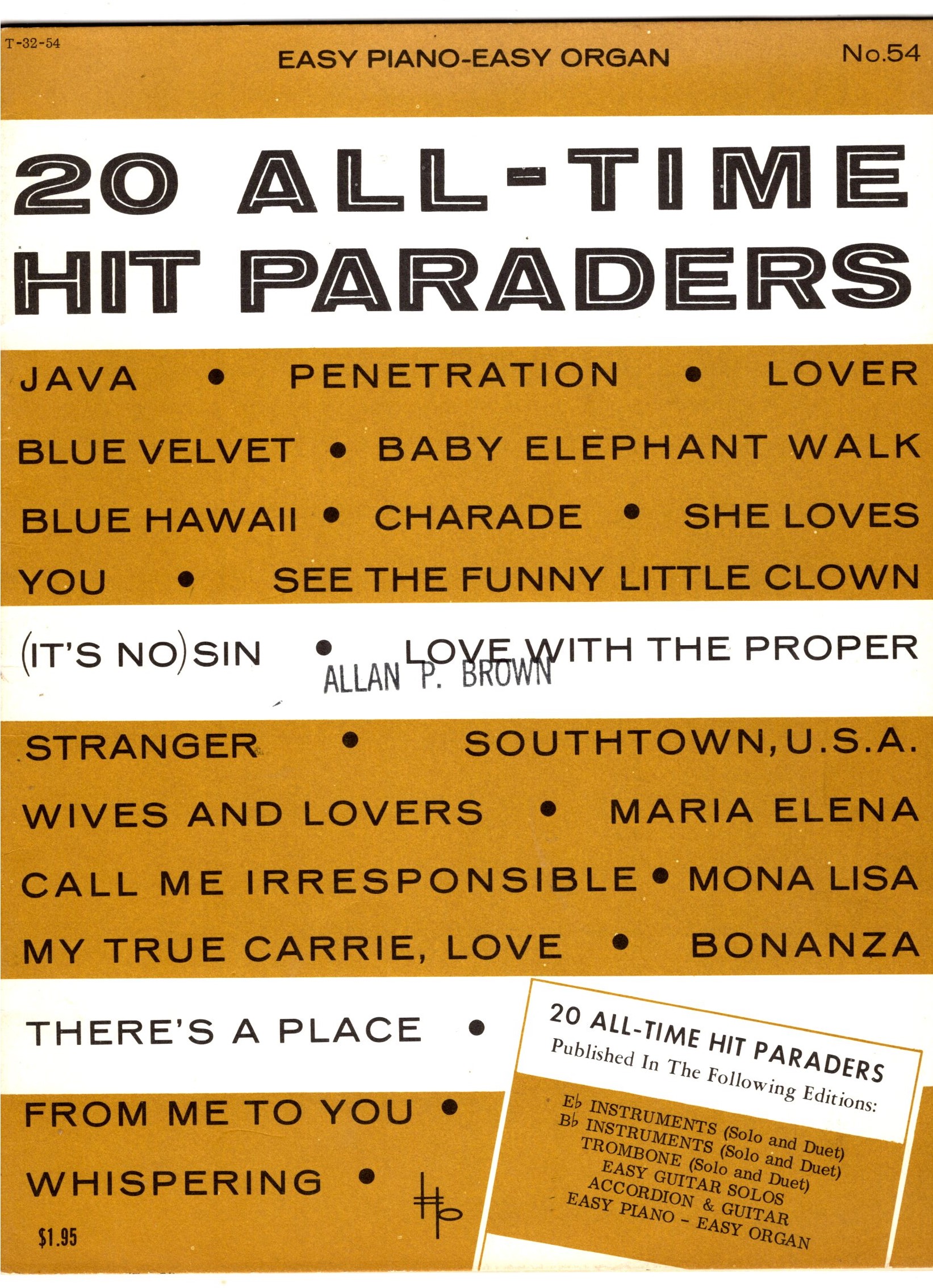 20 all Time Hit Paraders : Easy Piano Easy Organ