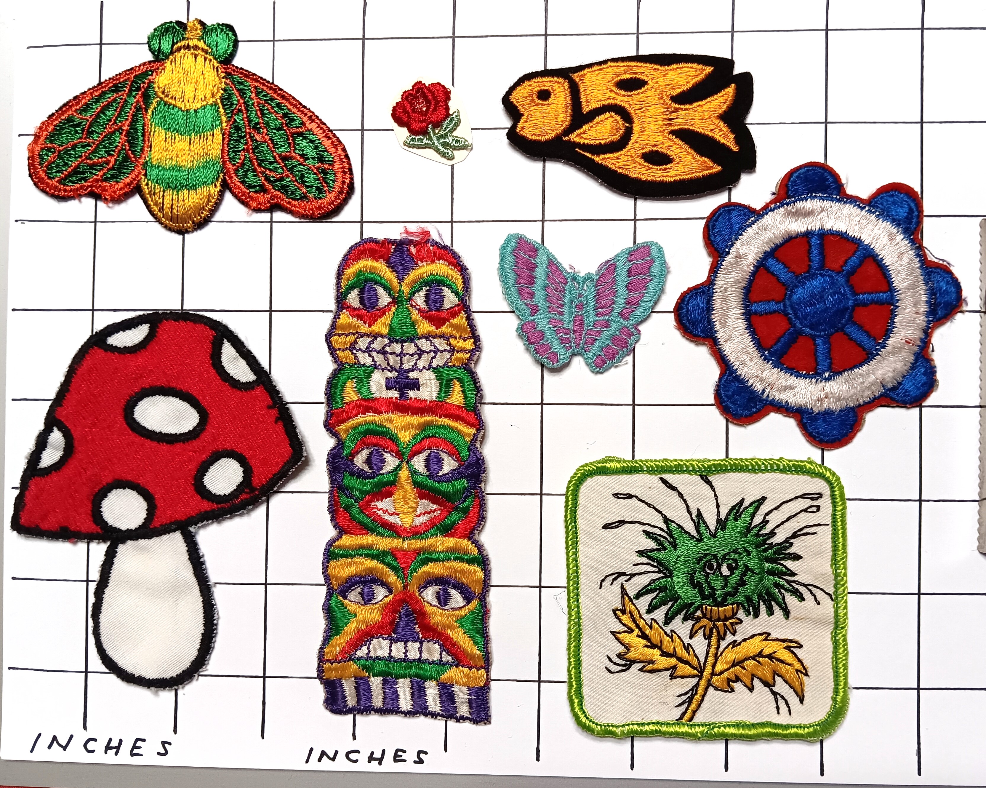 Lot of 8 Hippie Style Patches : Vintage Cloth Patches, Counterculture, Psychedelic