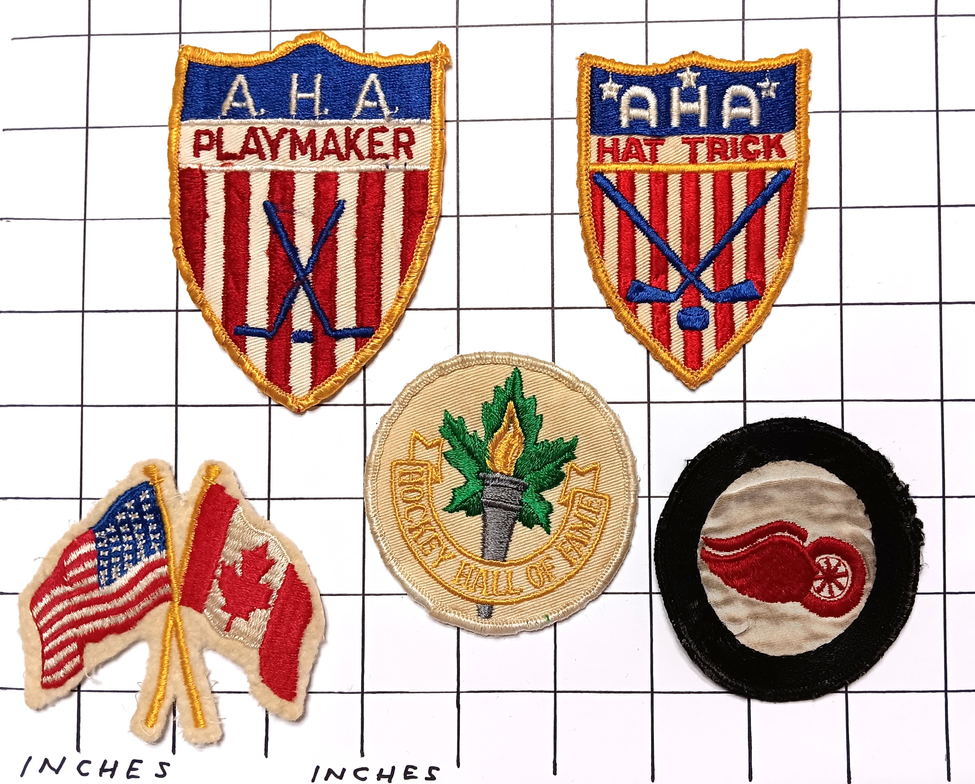 Lot of Five Hockey Patches : Vintage Cloth Patches, Hockey