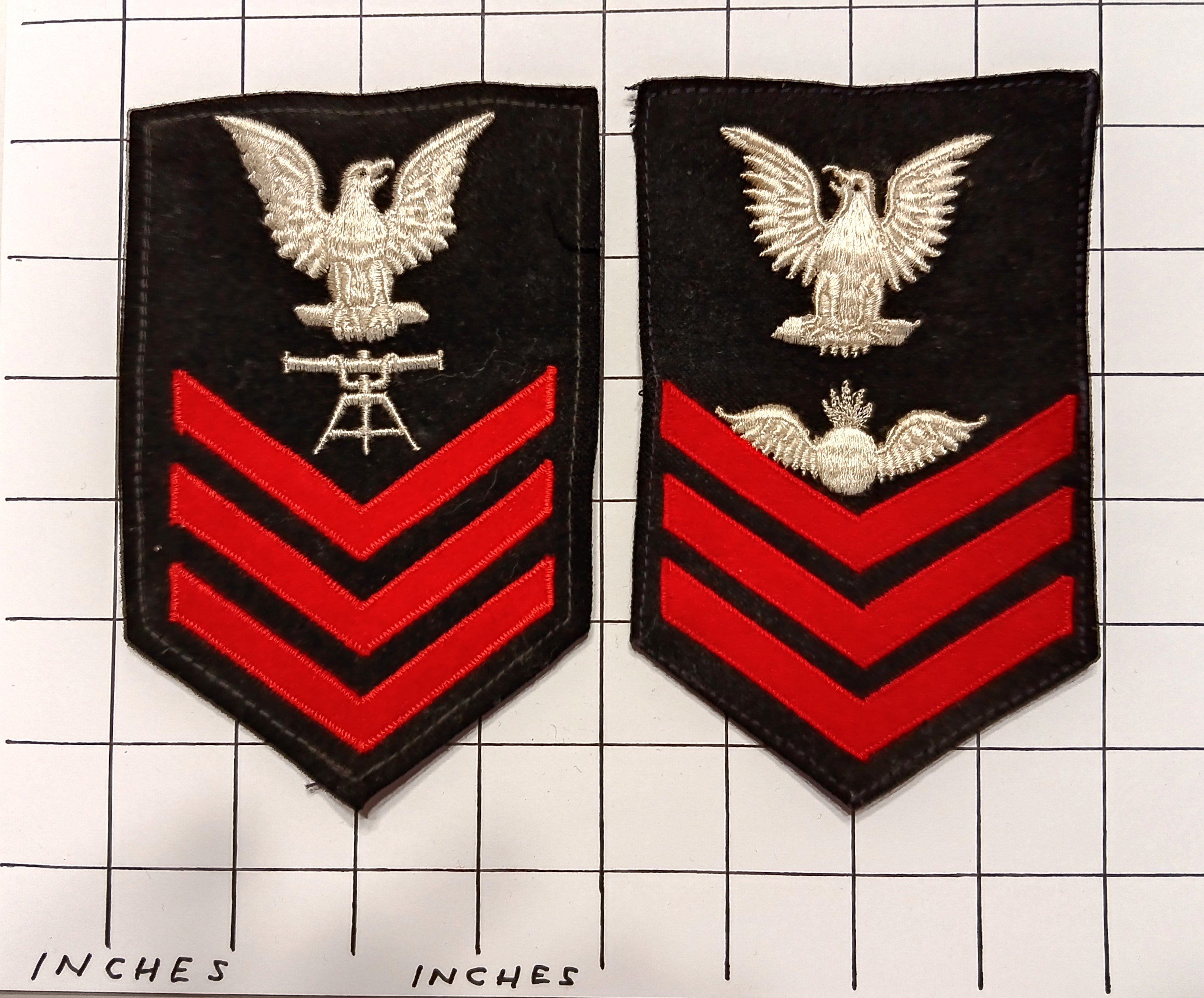 Lot of 2 Patches : Vintage Cloth Patches, US Navy, Petty Officer First Class, 2 Ratings