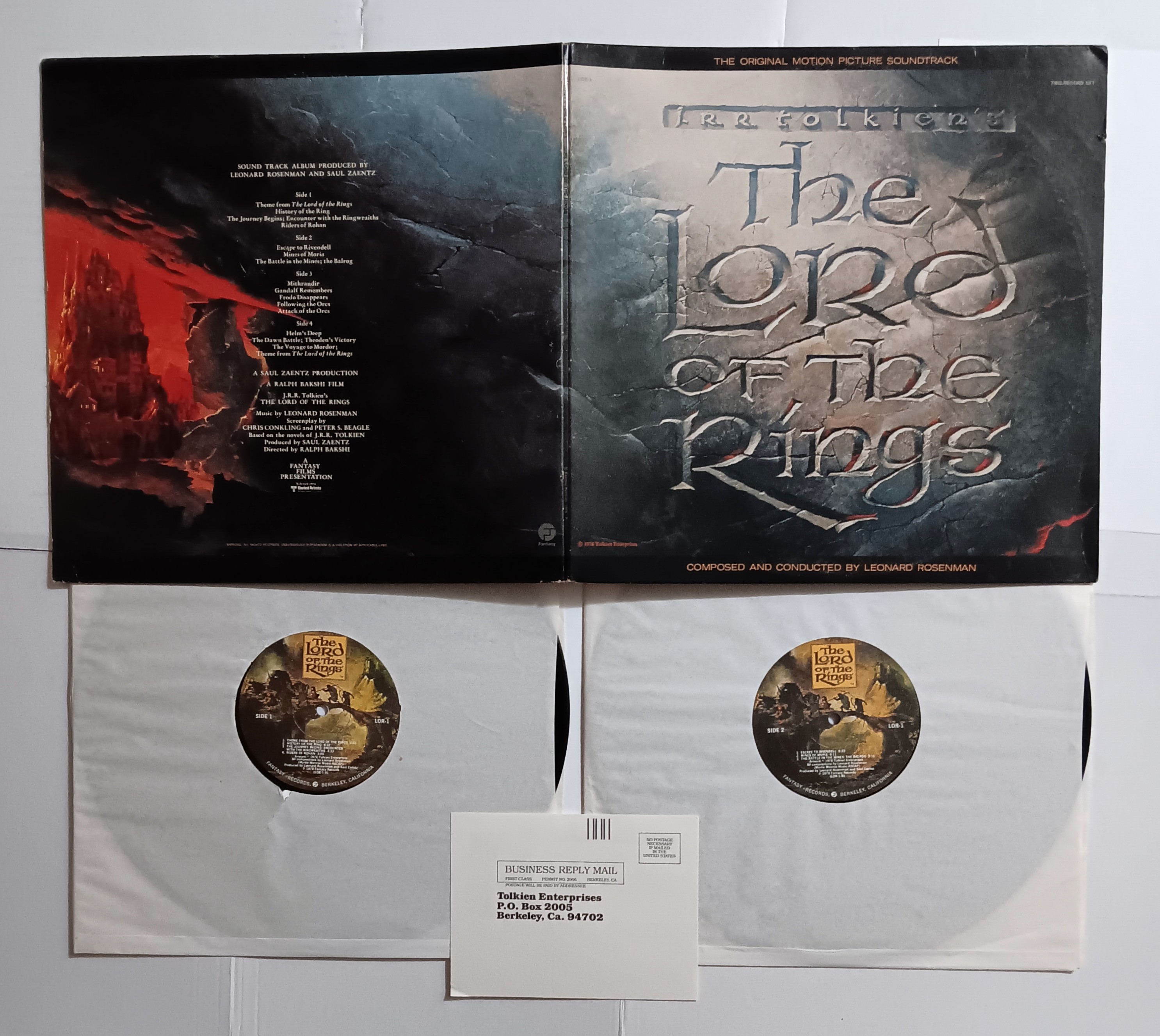 Lord of the Rings, Original Motion Picture Soundtrack, 1978 : Vintage LP Vinyl Record