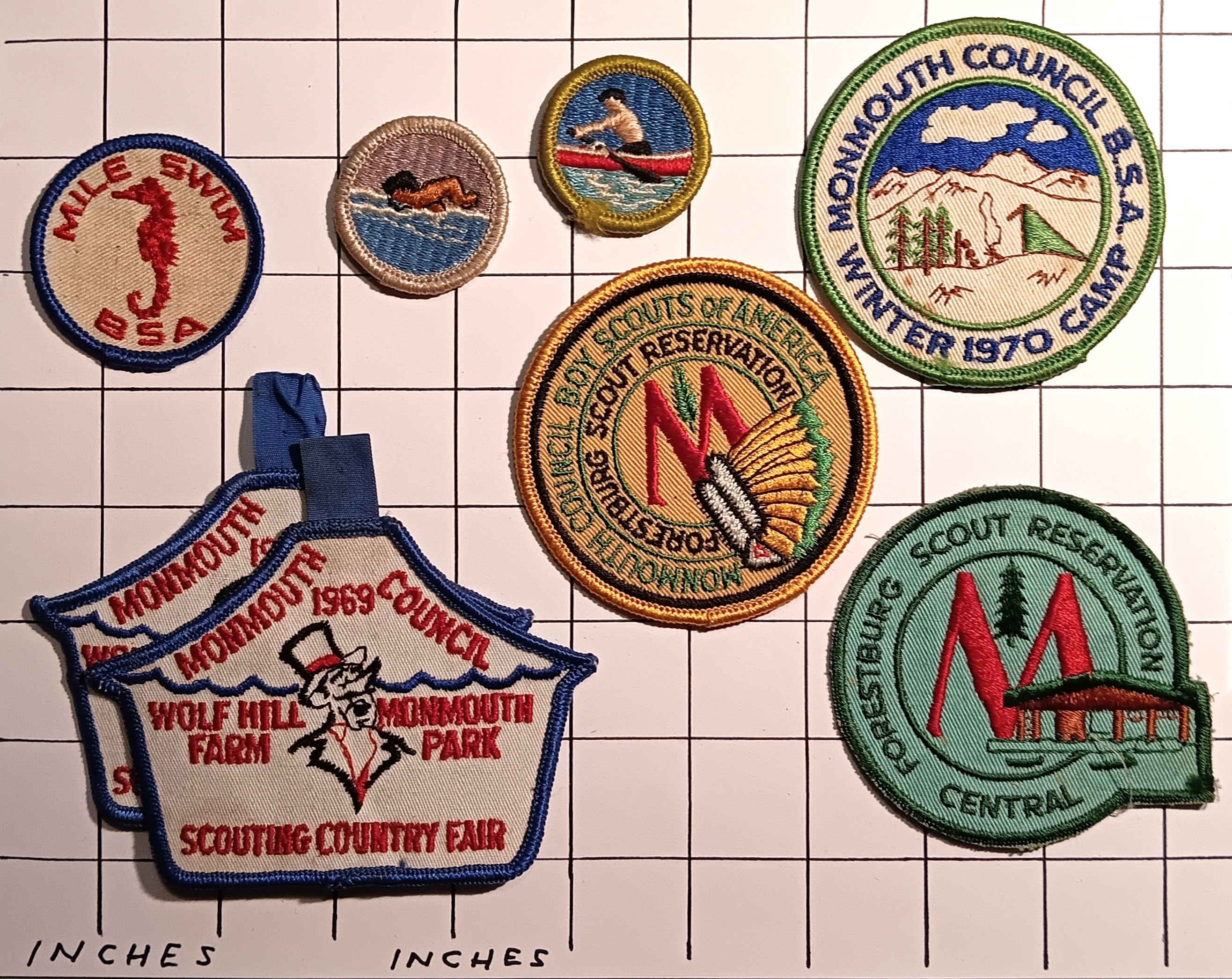 Lot of 8 Boy Scout Patches : Vintage Cloth Patches, Swimming, Monmouth, New Jersey