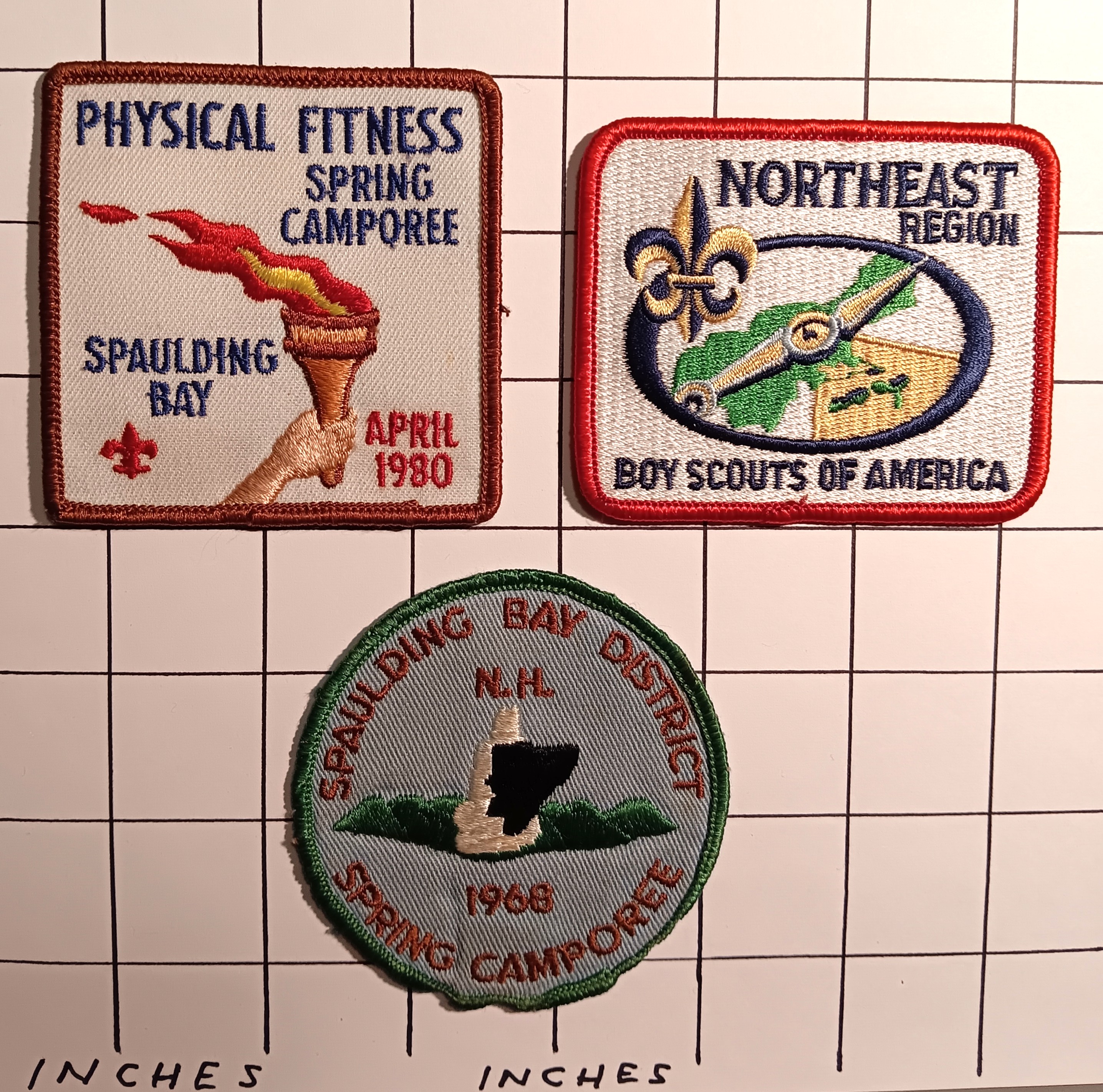 Lot of 3 Boy Scout Patches : Vintage Cloth Patches, Spaulding Bay District, New Hampshire