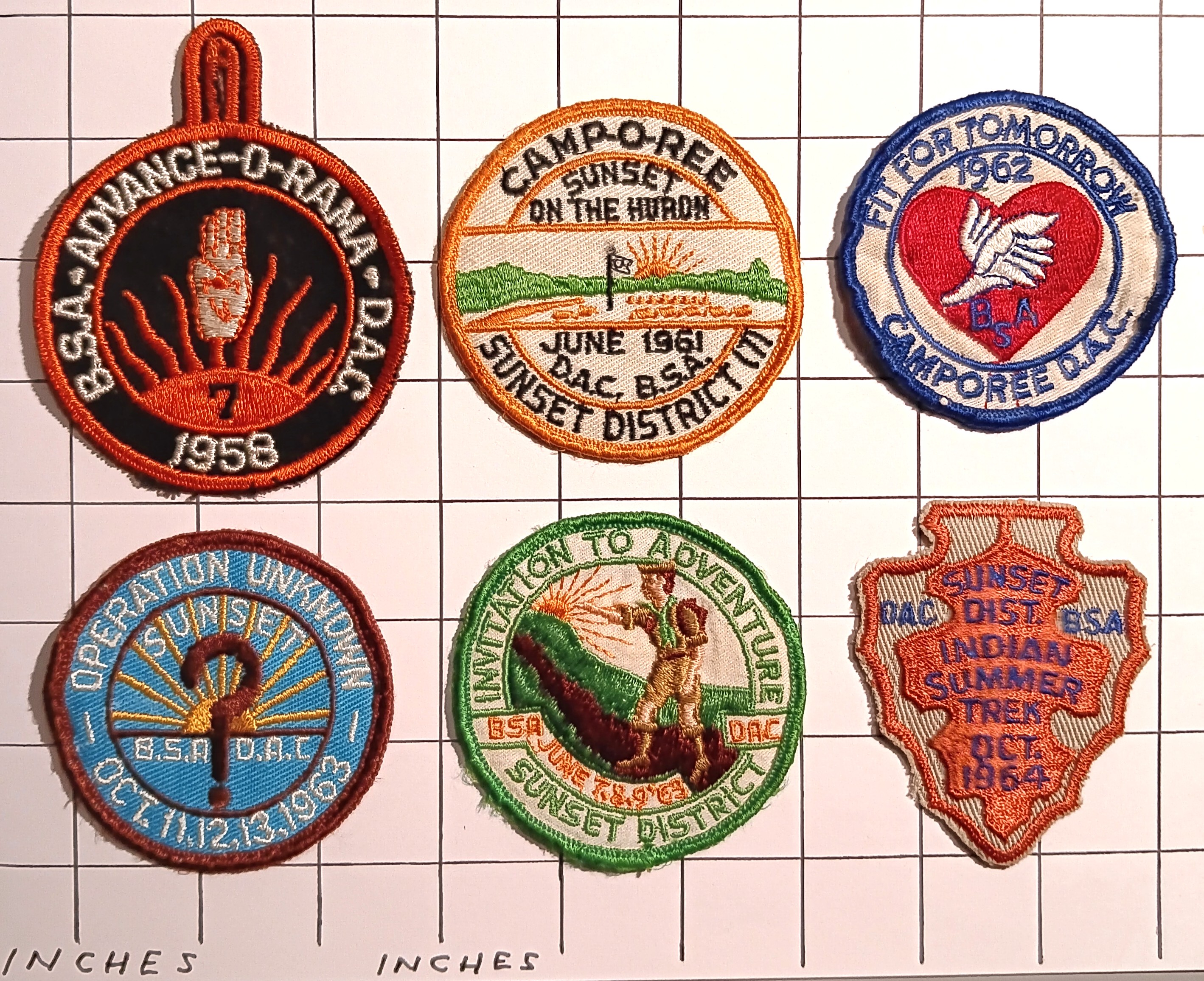 Lot of 6 Boy Scout Patches : Vintage Cloth Embroidered Patches, Detroit Area Council