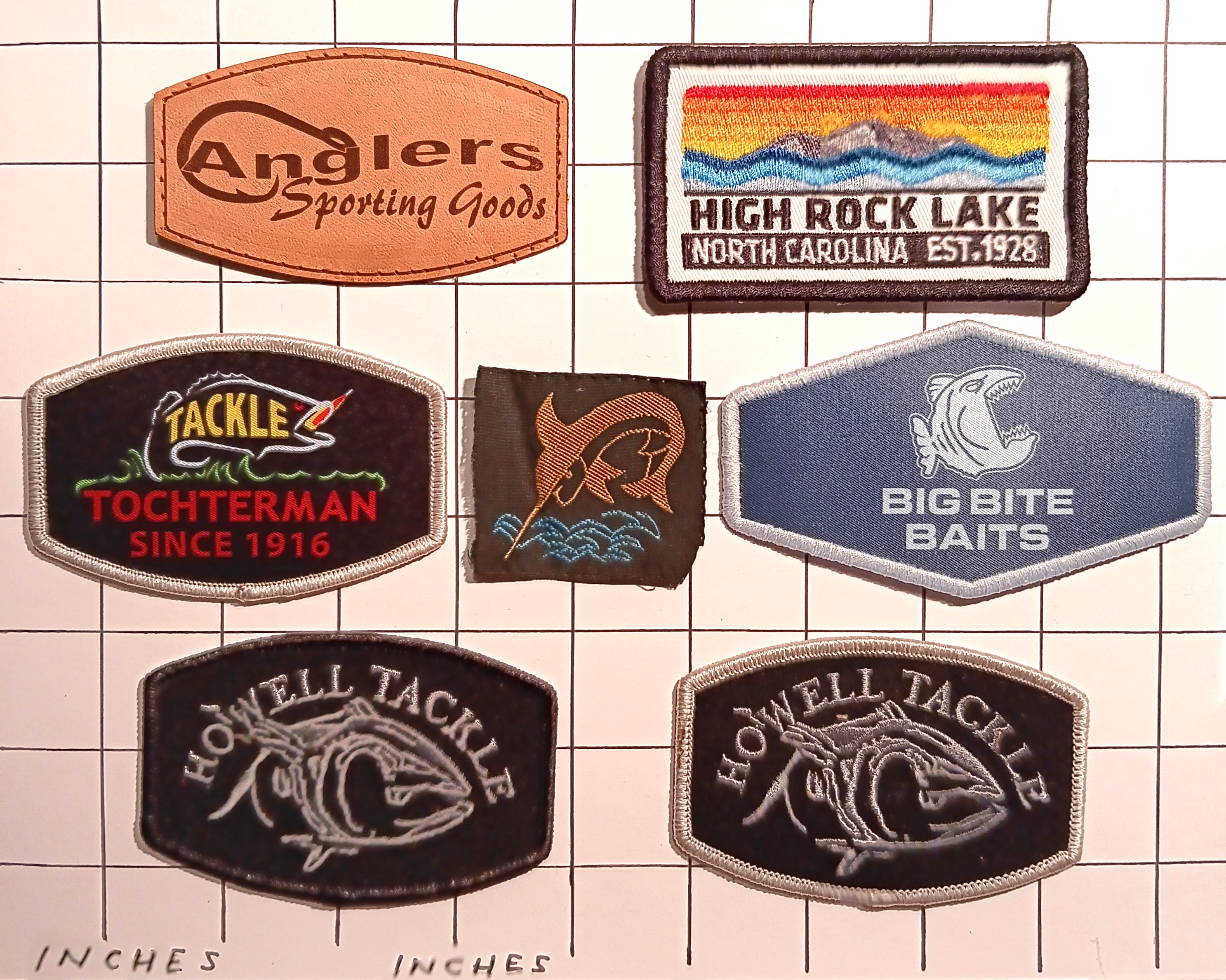 Lot of 7 Fishing Patches : Vintage Cloth Patches, Fishing, Angling, Tackle