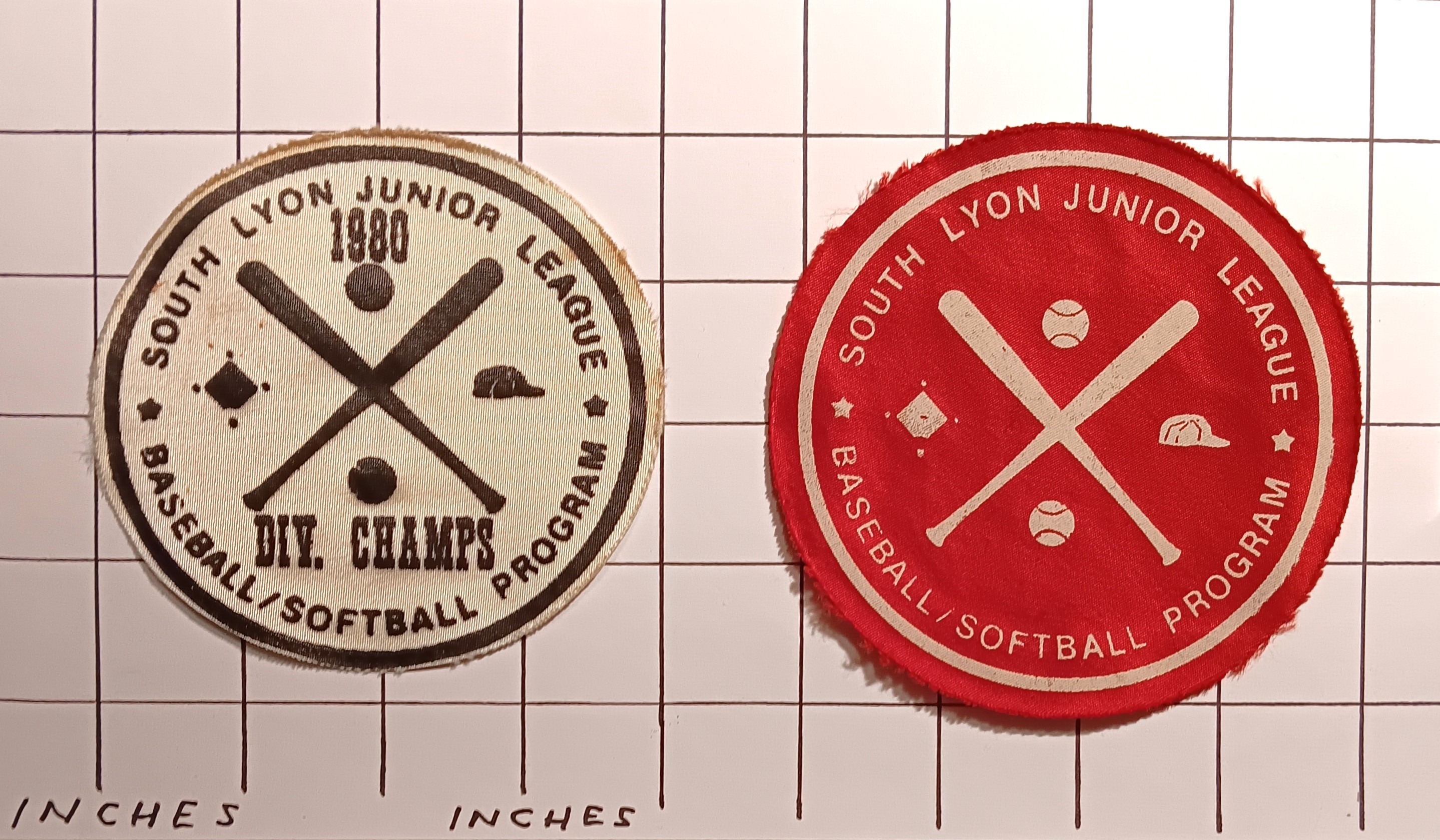 Lot of 2 Patchs : South Lyon Junior League Baseball Softball