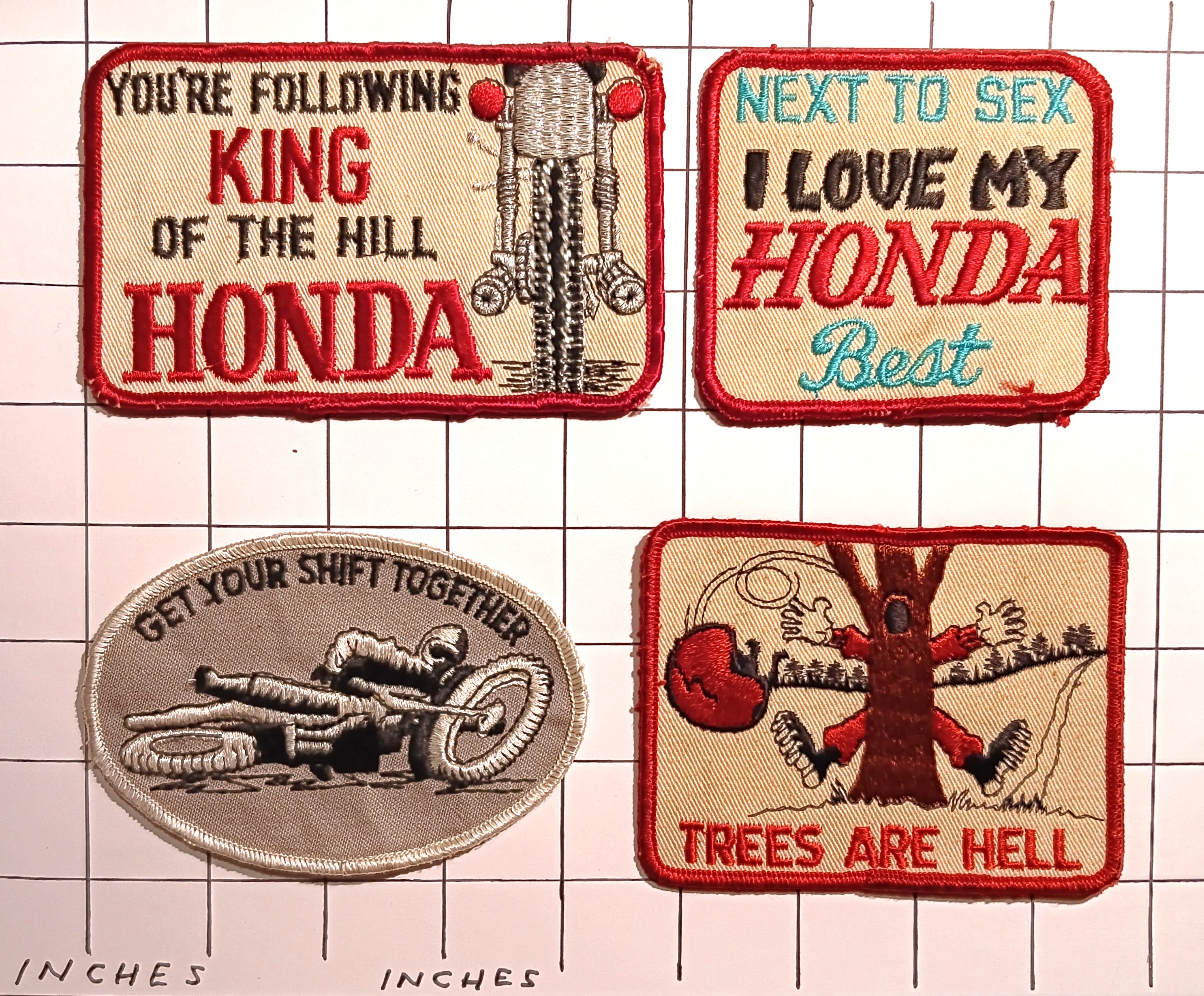 Lot of 4 Honda Motorcycle Patches : Vintage Embroidered Cloth Patches