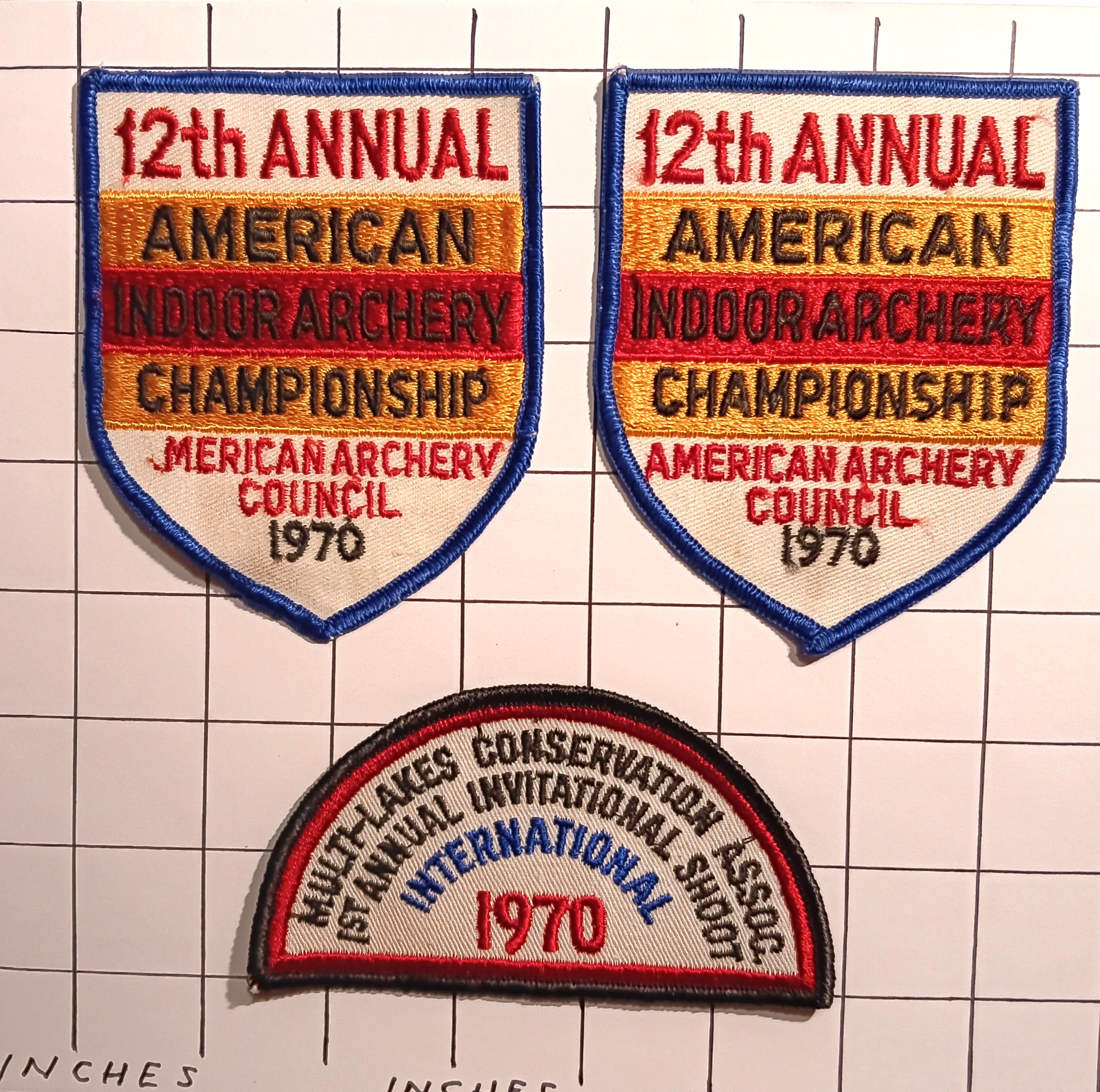 Lot of 3 Archery Patches : Vintage Cloth Embroidered Patches, 1970