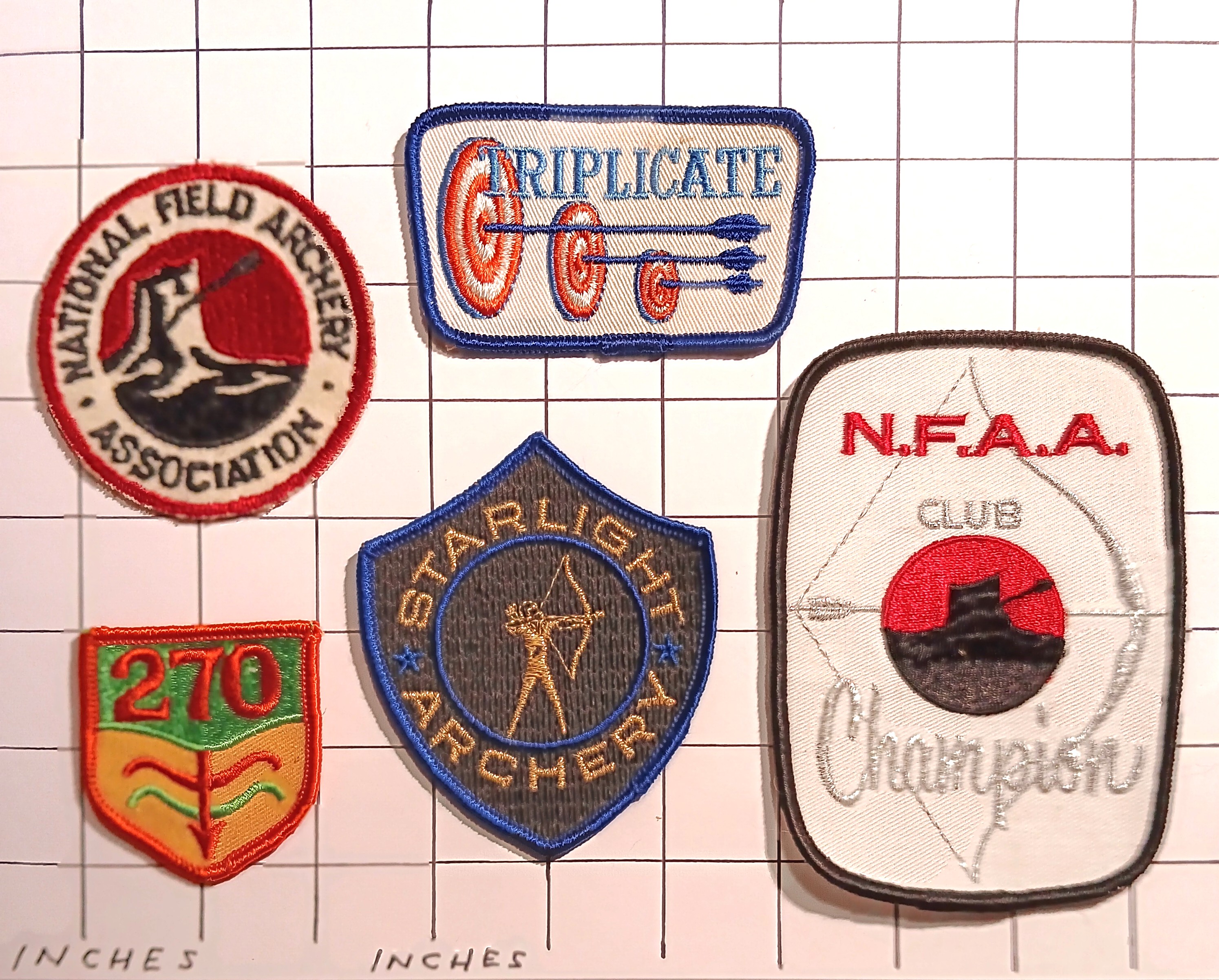 Lot of 5 Archery Patches : Vintage Cloth Embroidered Patches, 1970s