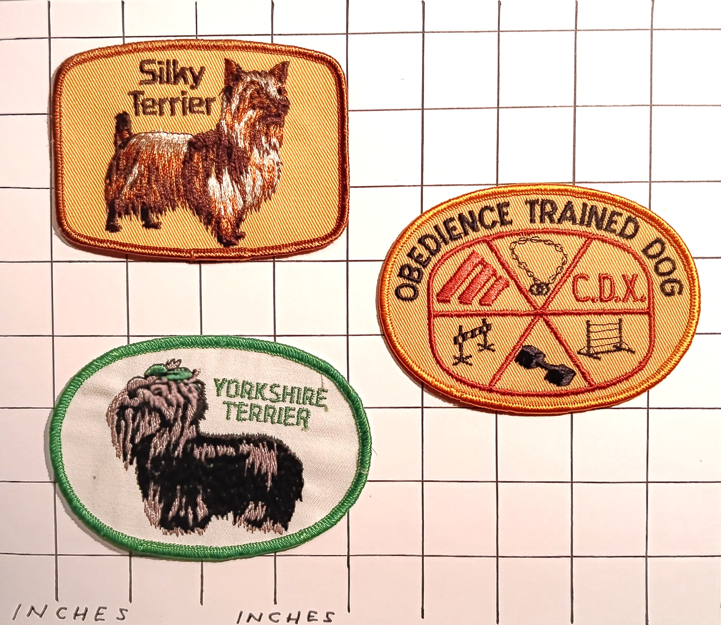 Lot of 3 Dog Patches : Vintage Embroidered Cloth Patches