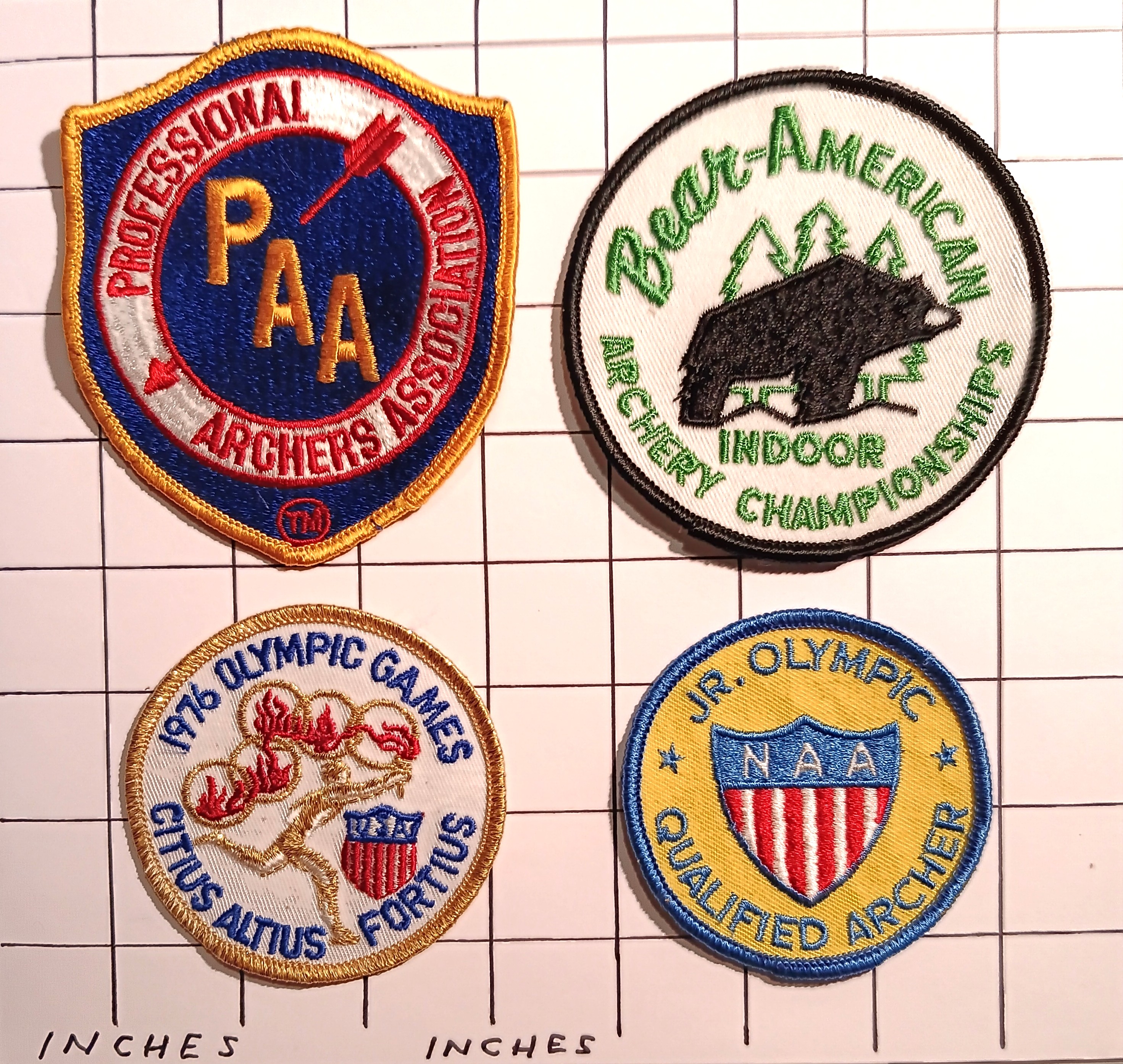 Lot of 4 Archery Patches : Vintage Cloth Embroidered Patches, 1970s