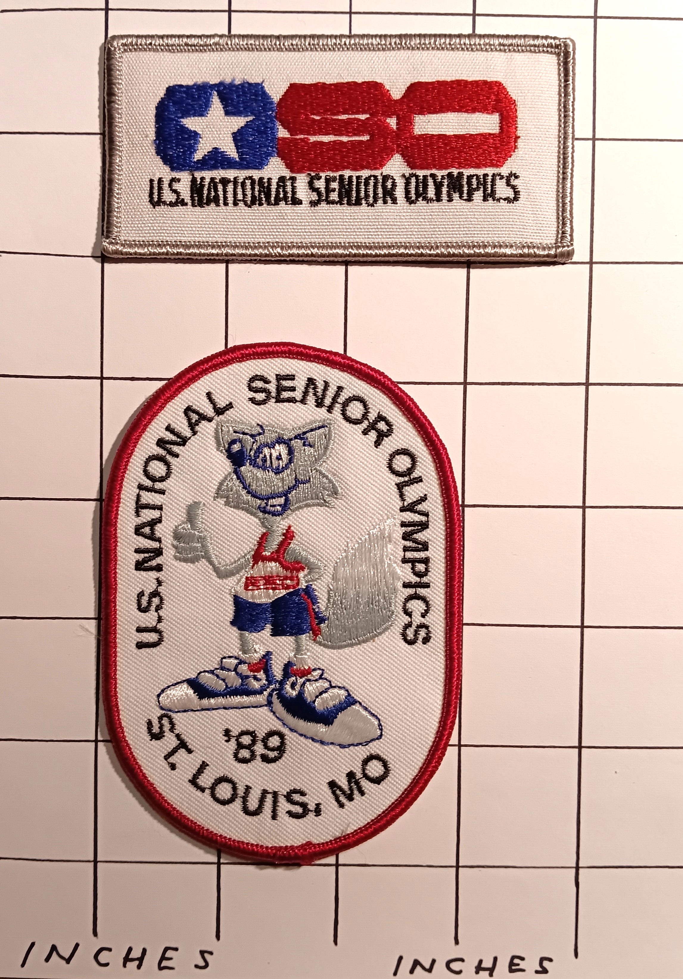 Lot of 2 Senior Olympics Patches : Vintage Cloth Embroidered Patches, 1989