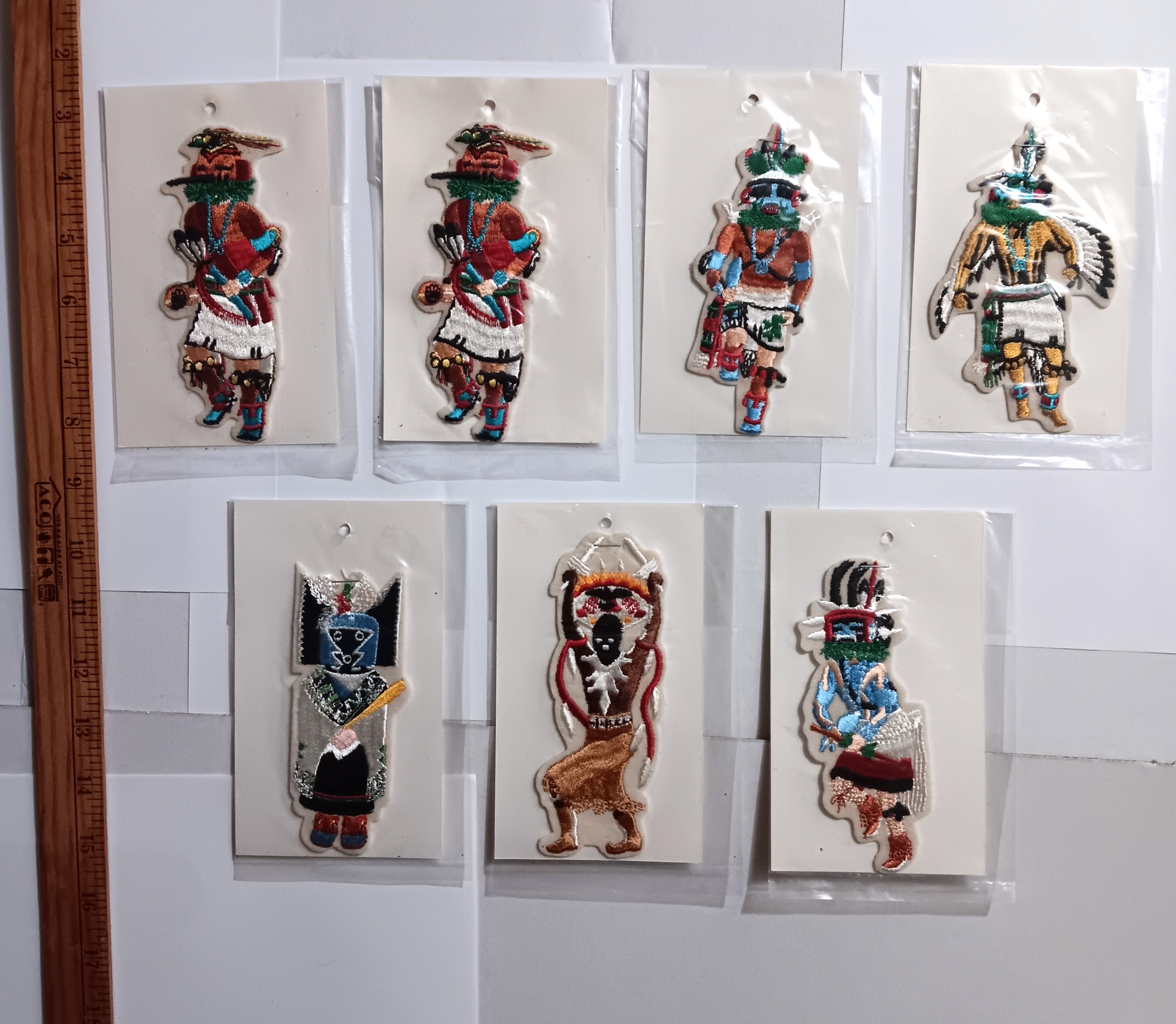Lot of 7 Hopi Kachina Patches : Vintage Embroidered Cloth Patches, 7 Patches in 6 Designs
