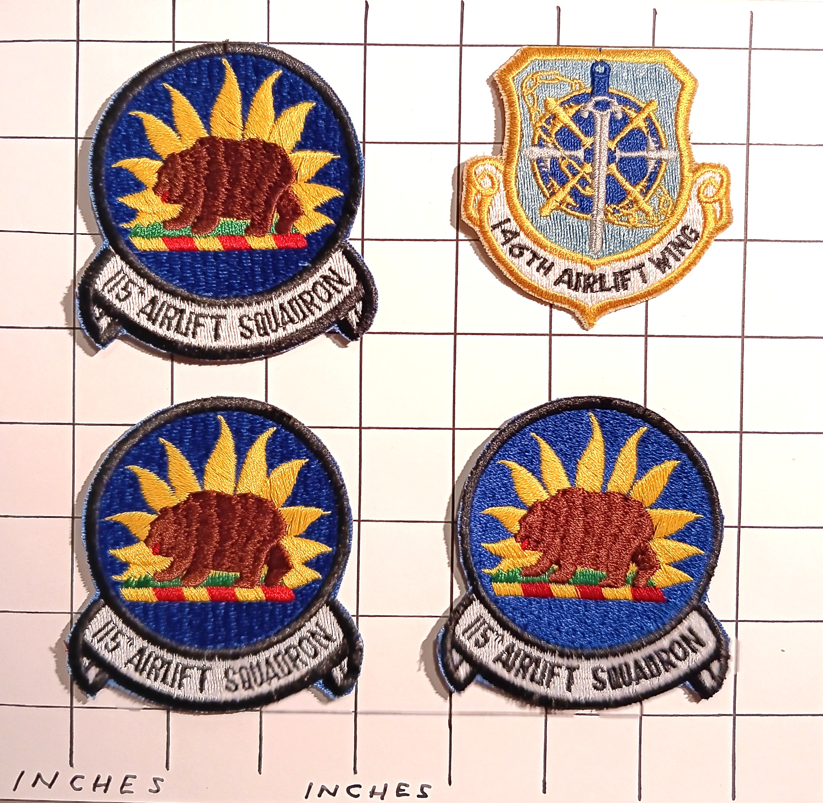 Lot of 4 Military Patches : Vintage Embroidered Cloth Patches, 115th Airlift Squadron, 146th Airlift Wing