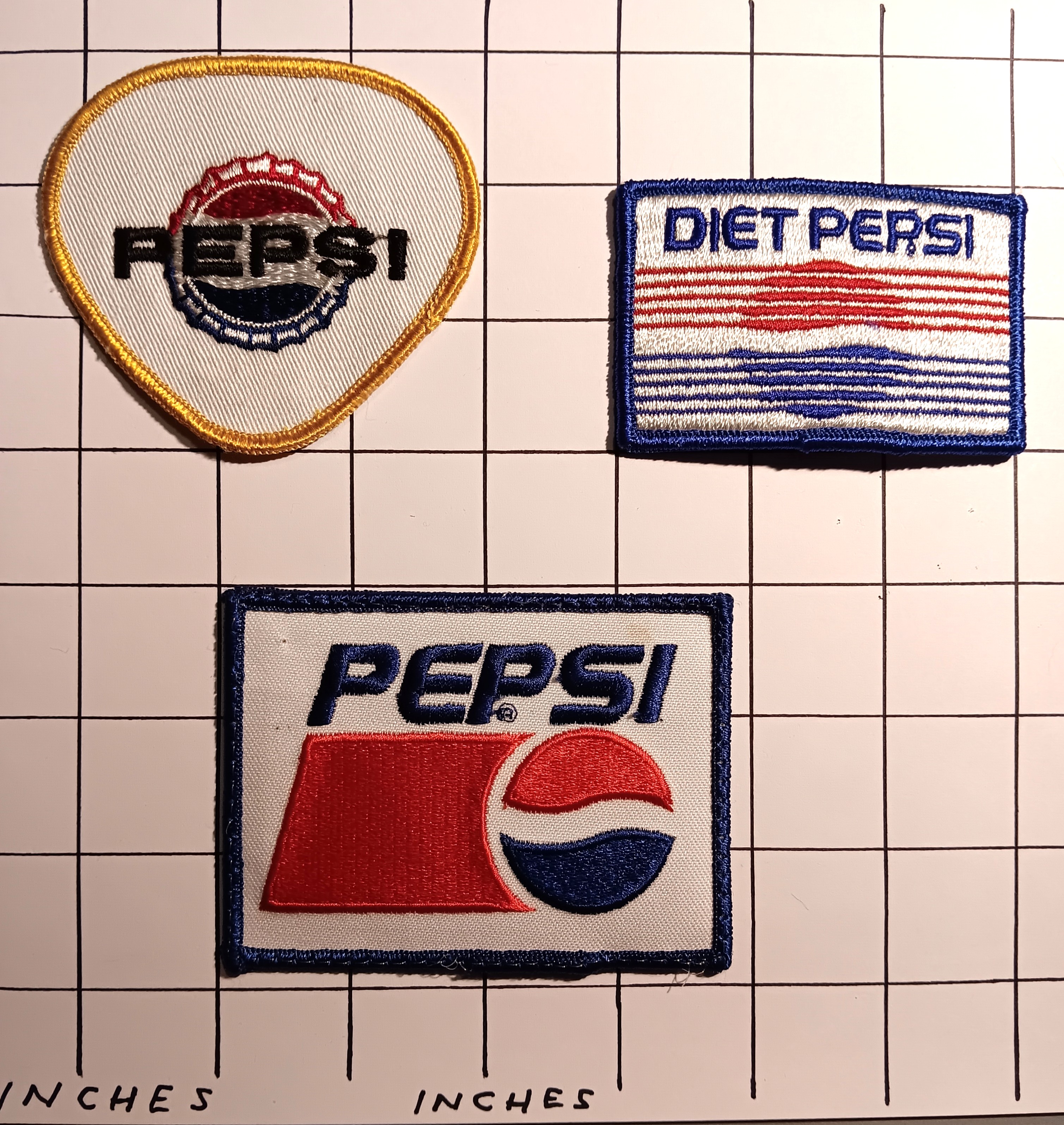 Pepsi, Lot of 3 Patches : Vintage Cloth Embroidered Patches, Pepsi Cola
