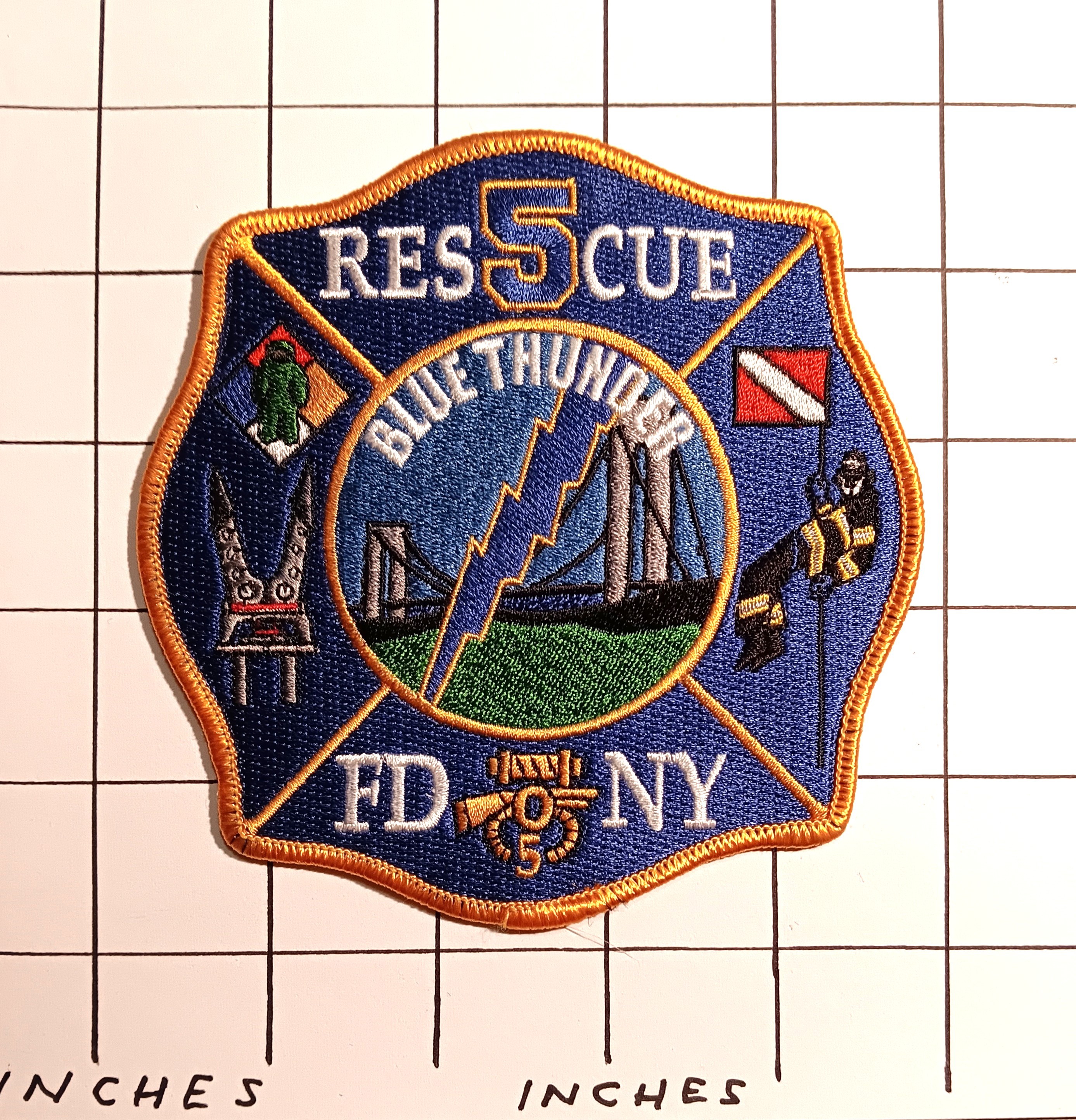 Lot of One Patch : Vintage Embroidered Cloth Patch, Rescue 5, Blue Thunder