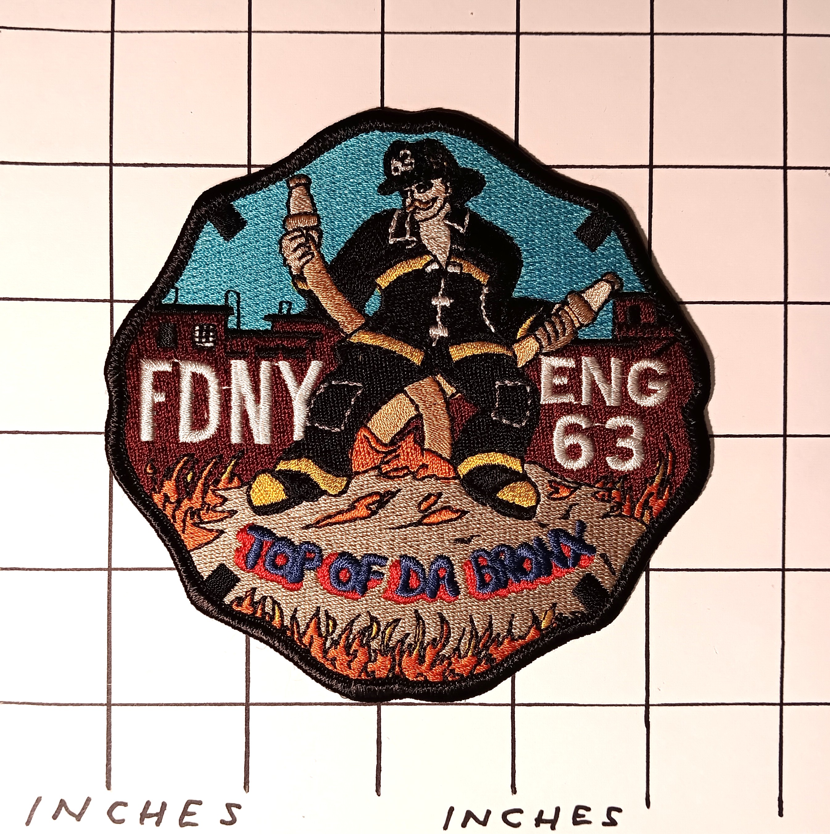 Lot of One Patch : Vintage Embroidered Cloth Patch, Engine 63, Top of Da Bronx