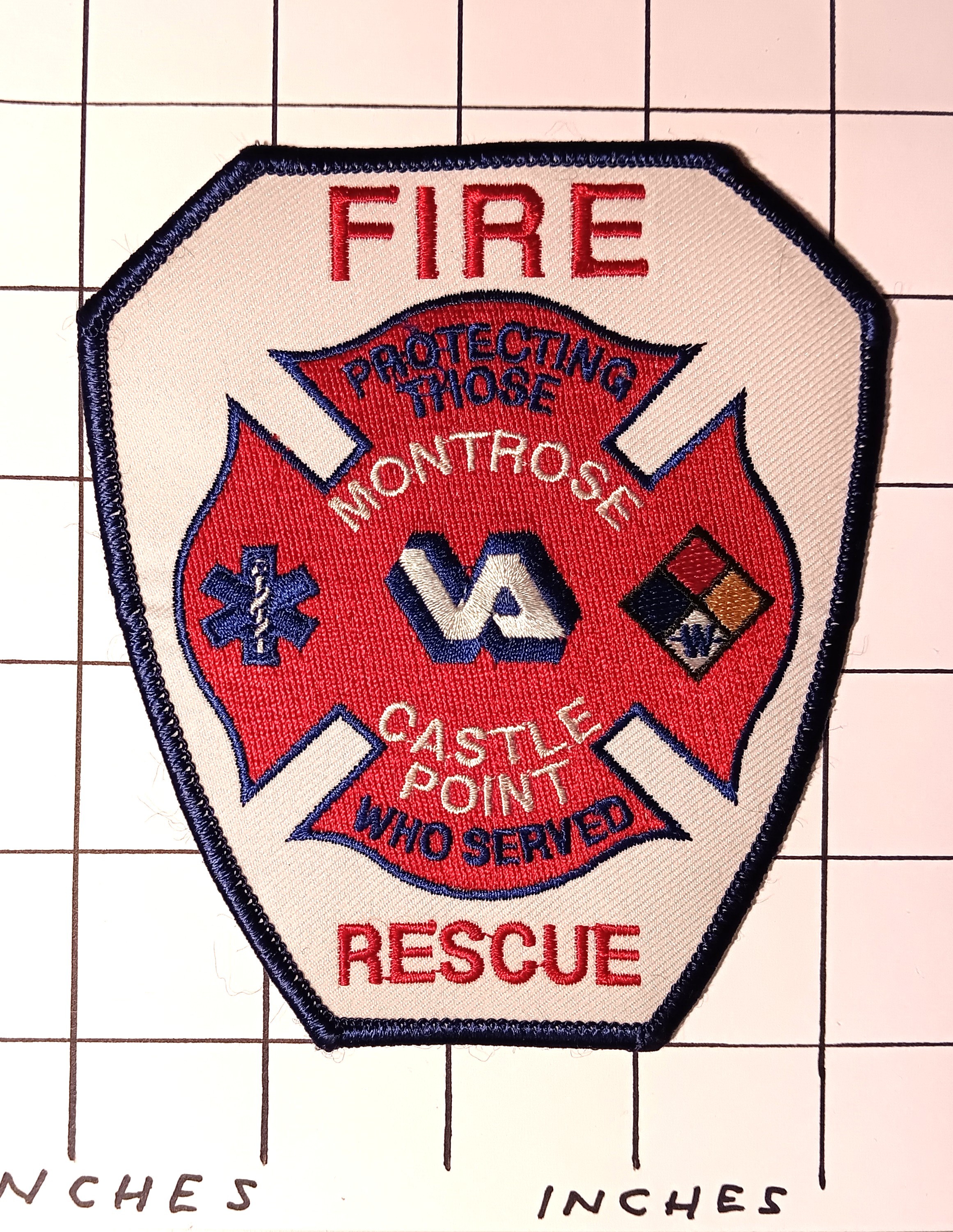 One Embroidered Patch : Fire, Rescue, Castle Point, Montrose, New York